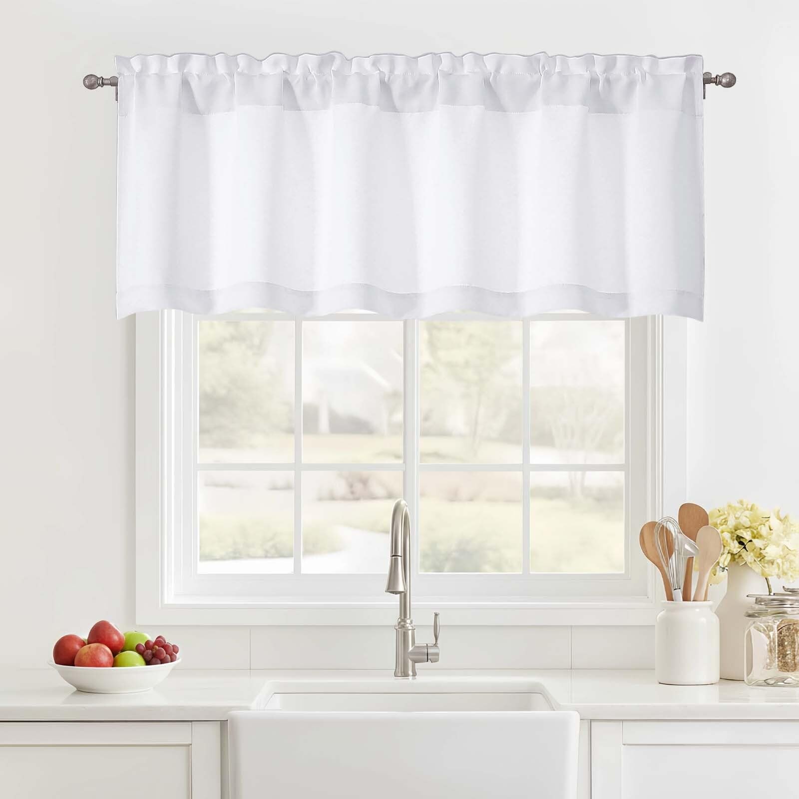 Pure White Valance for Windows 18 Inch Length, Light Filtering Short Kitchen …