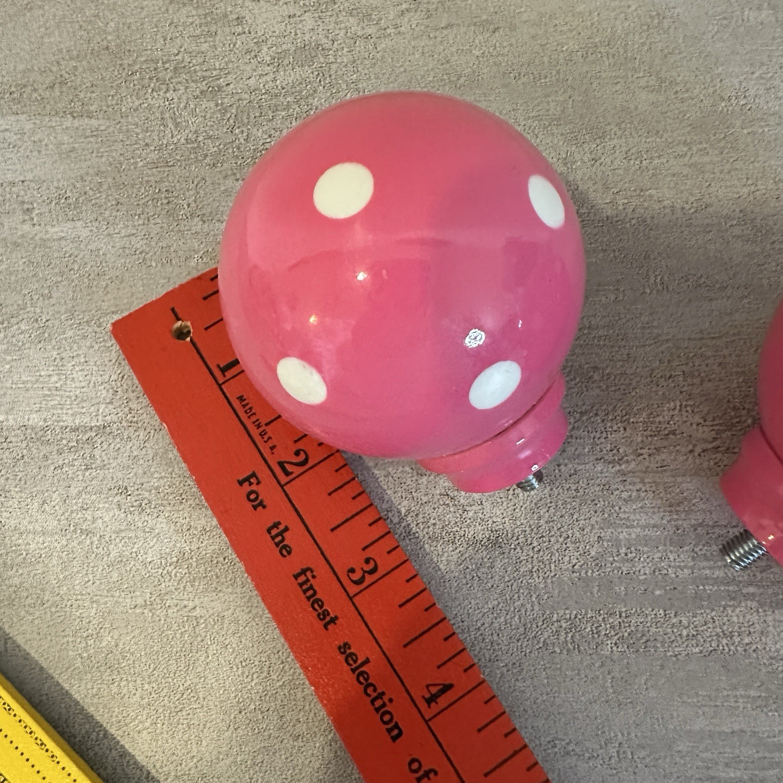 Set Of Curtain Rod Finials Pink With White Polka Dots Round