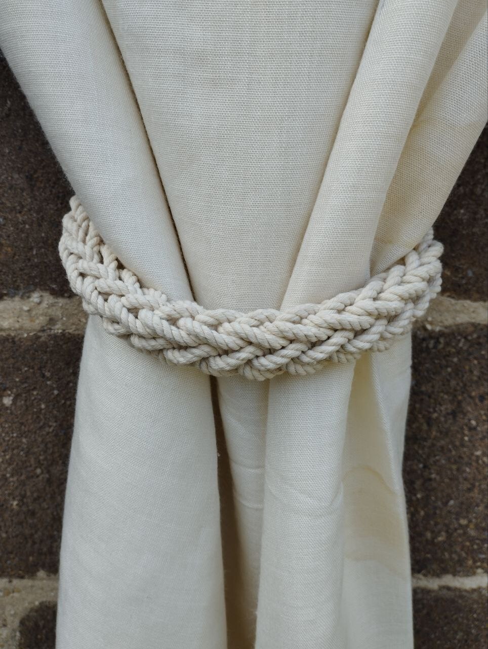 Ivory braided cotton curtain tie backs, curtain holdbacks, curtain holder