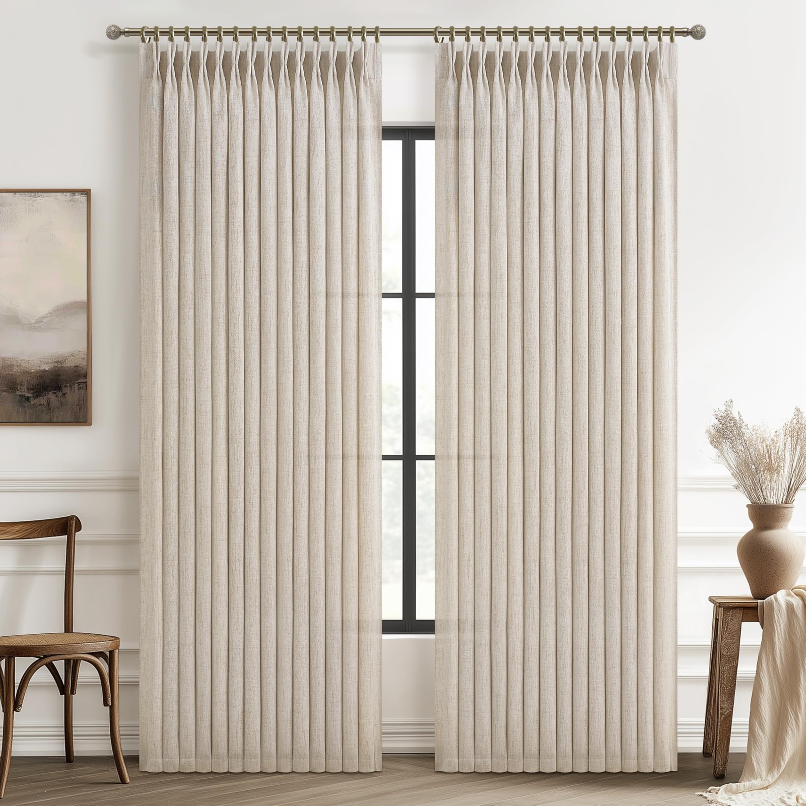 Pinch Pleated Light Filtering 60 Inch Wide Natural Curtains 84 Inches Long fo…