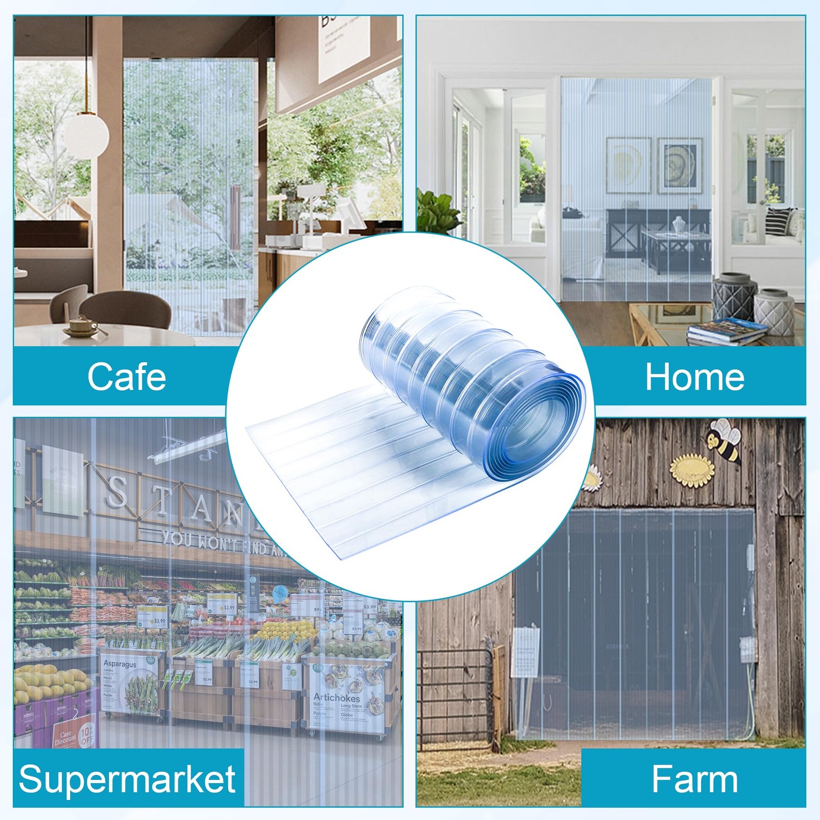 Plastic Vinyl Replacement Strip Curtain 8ft x 7.6in Clear 0.08 Thk Freezer Door