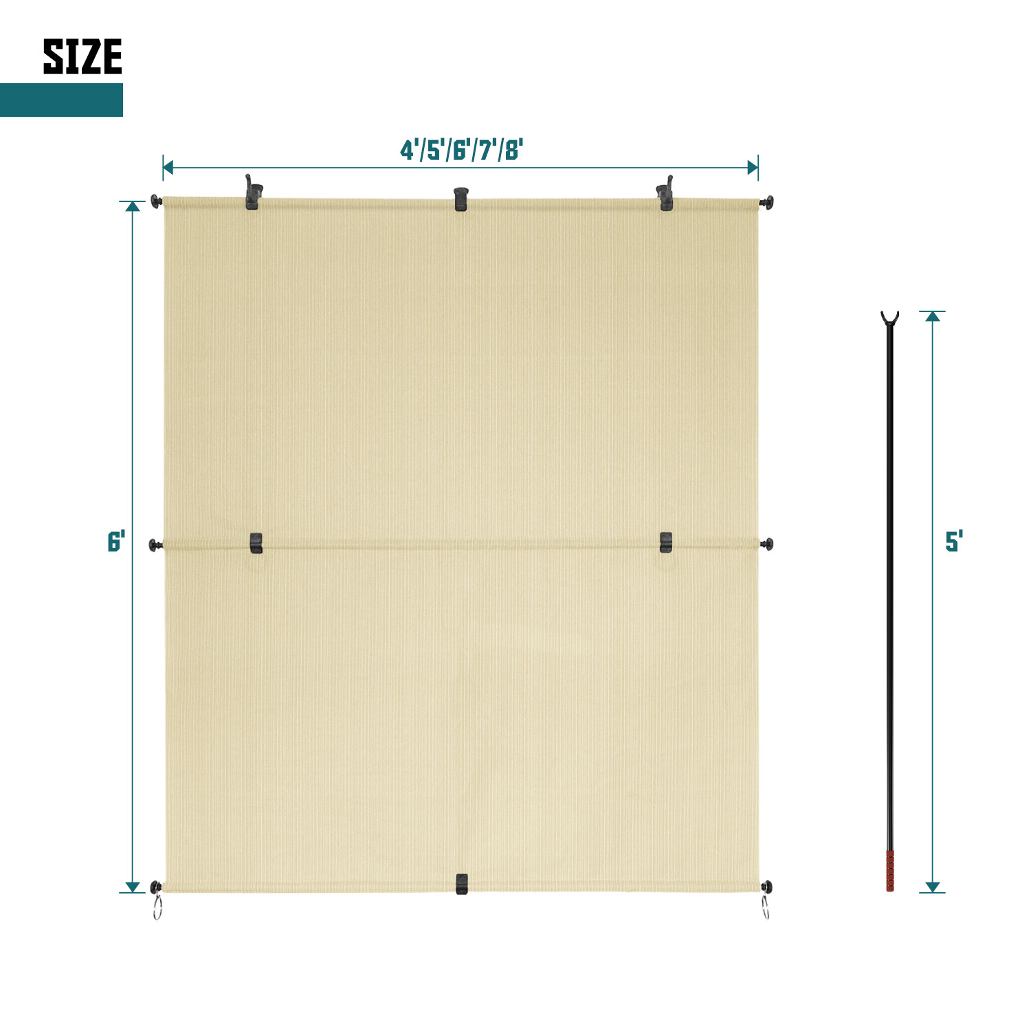 Beige Foldable Roller Sunshade Curtain for Windows Patio Porch Gazebo Outdoor