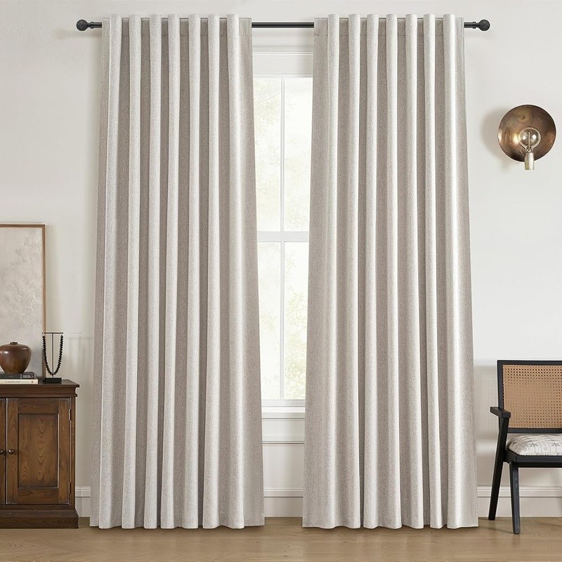 Blackout Linen Blend Curtains Insulating Noise Reducing Drapes Set of 2 New
