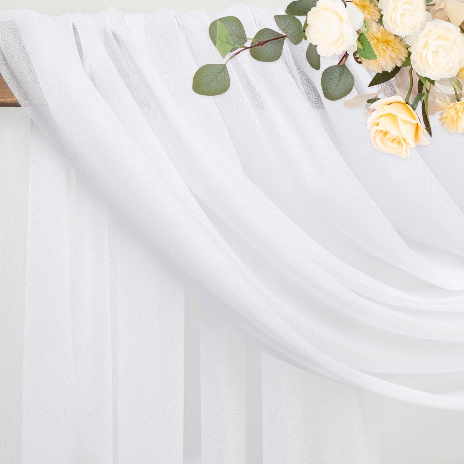White Wedding Arch Draping Fabric 2 Panels 28.7″x20ft Sheer Backdrop Decor