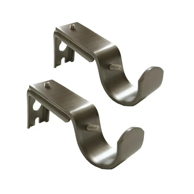 2 PACK 2 PAIR BETER HOMES Adjustable Curtain Rod Brackets PEWTER 3/4″-1″ B375