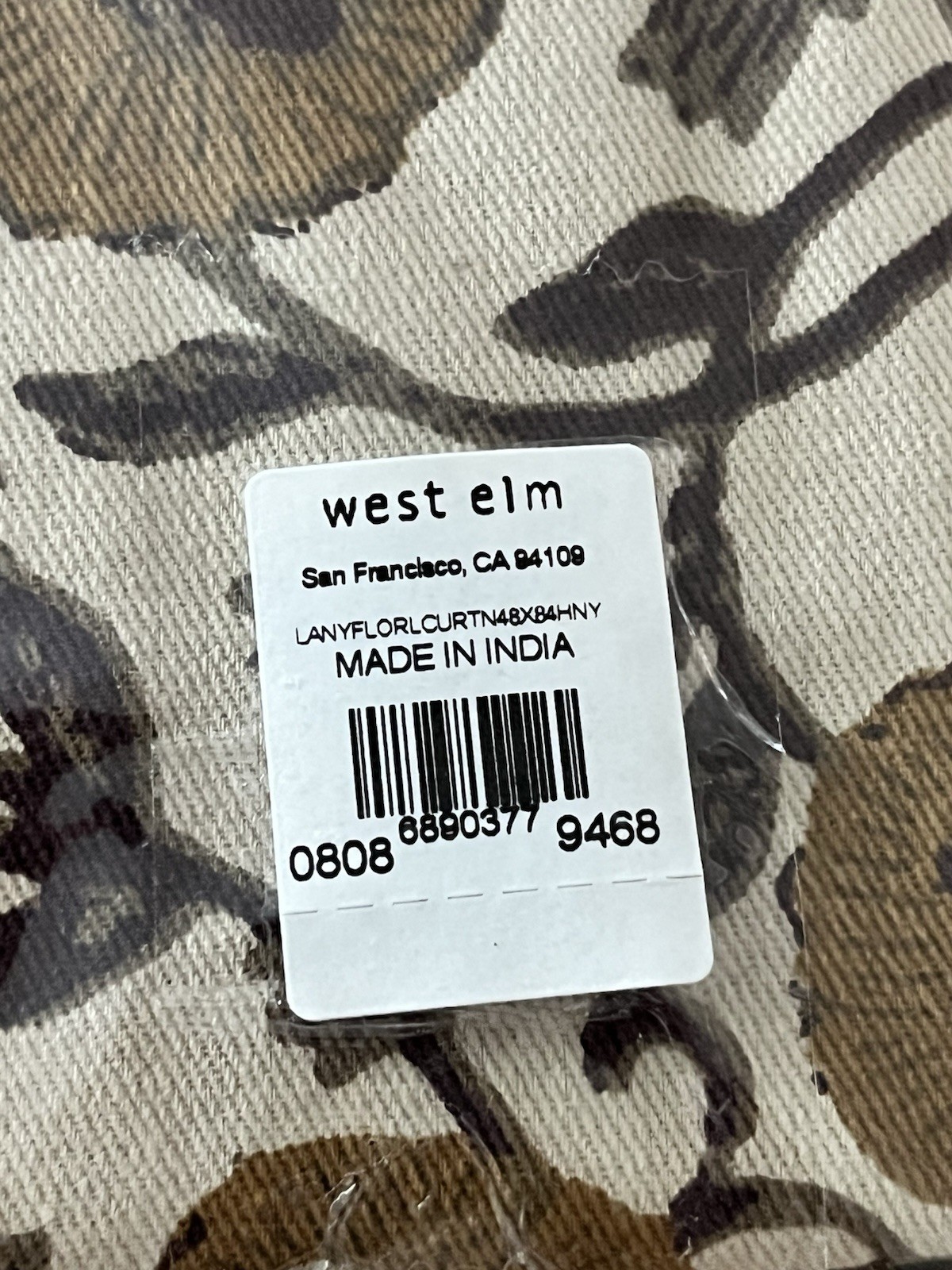 1 West Elm Cotton Canvas Laney Floral Curtain 48 X 84 Honey