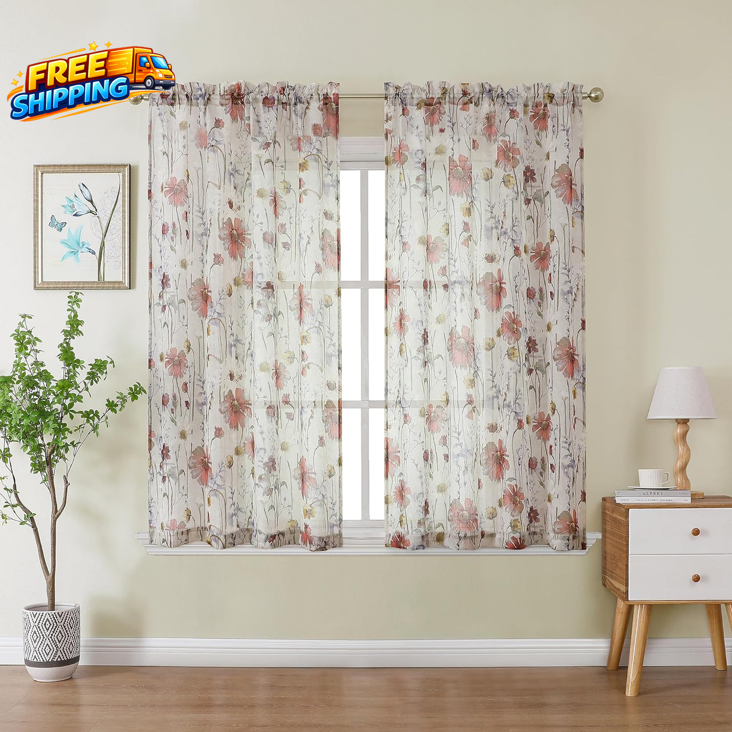 Crushed Kitchen Window Curtains 45 Inches Length 2 Panels Elegant Farmhouse