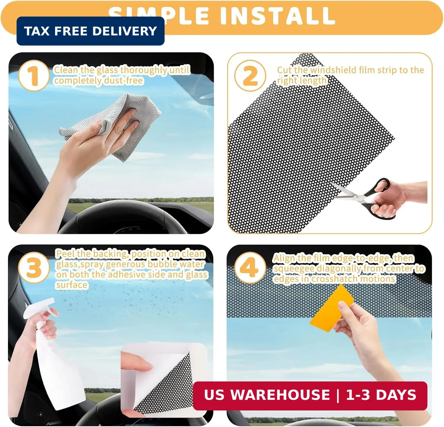 1 Ft*48″ Front Windshield Tint Strip,One-Way Perforated Sun Strip for Car Windsh