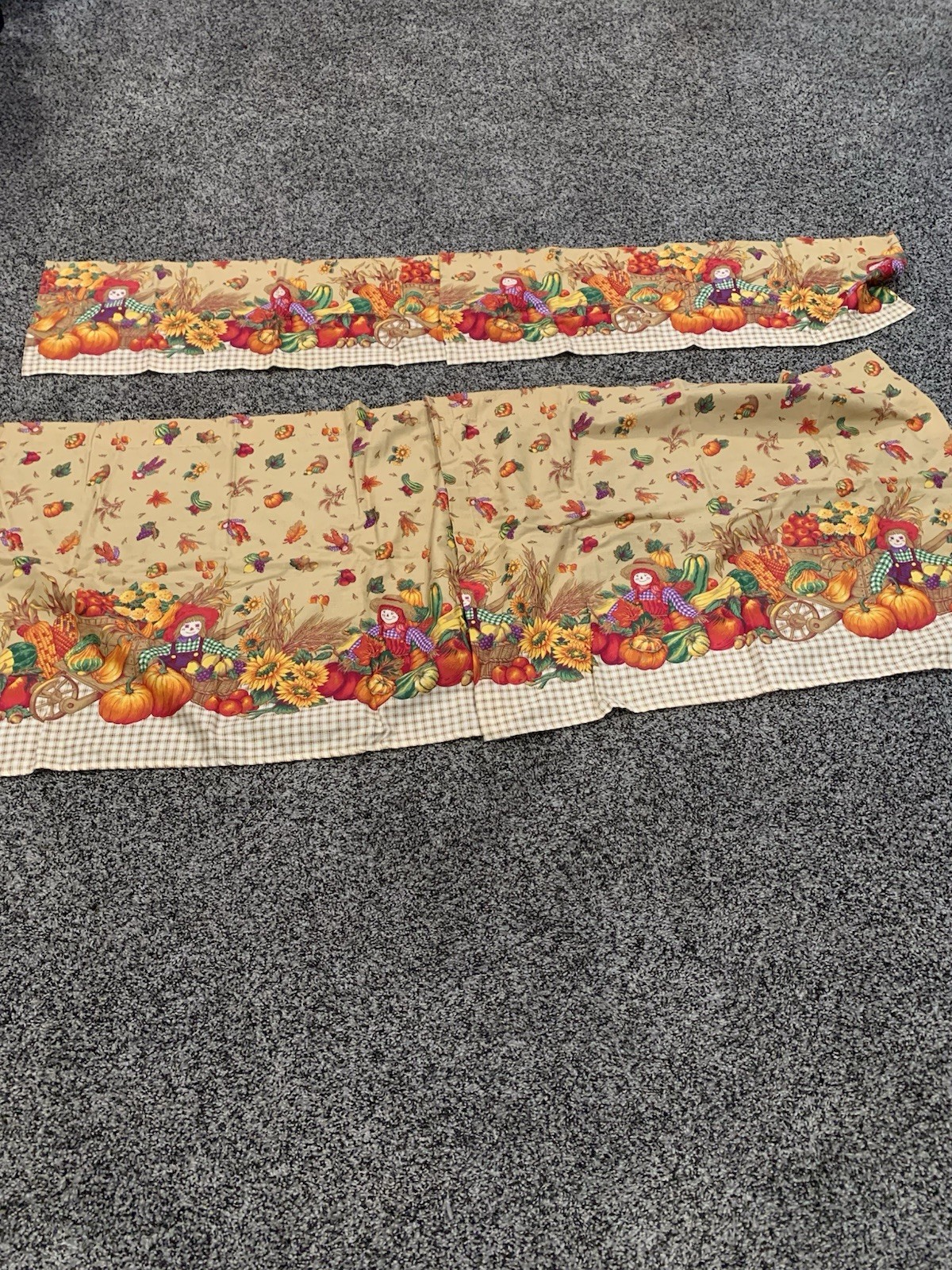 Fall Harvest Curtain Set Valance And Panels 80” Long Pumpkins Scarecrows Leaf