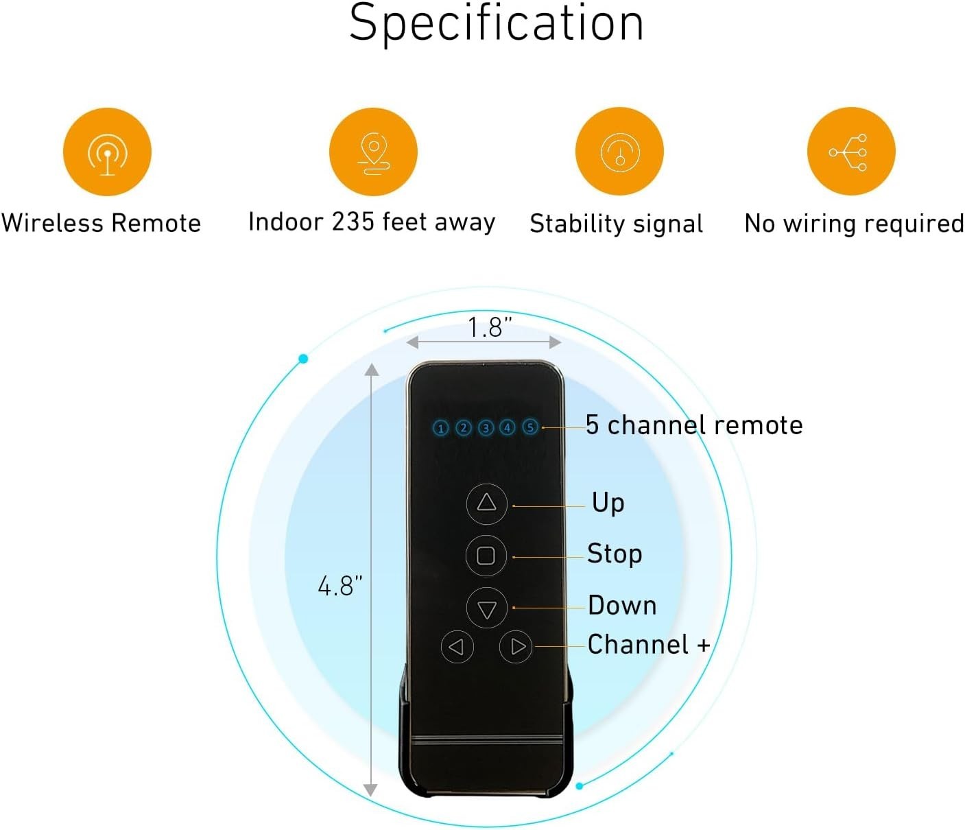 5-Channel RF Remote Control for Motorized Blinds & Shades – Elegant Black Design