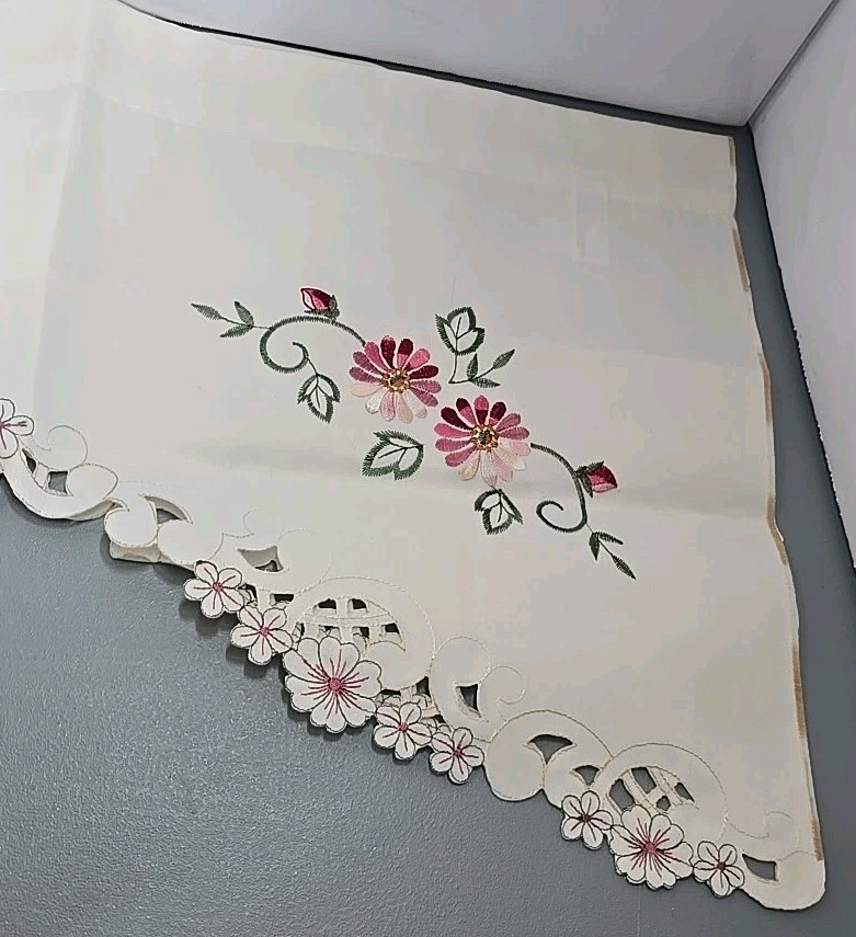2 Embroidered Hummingbird Window Valance Spring Blooms Birds Valance 40″L×14″