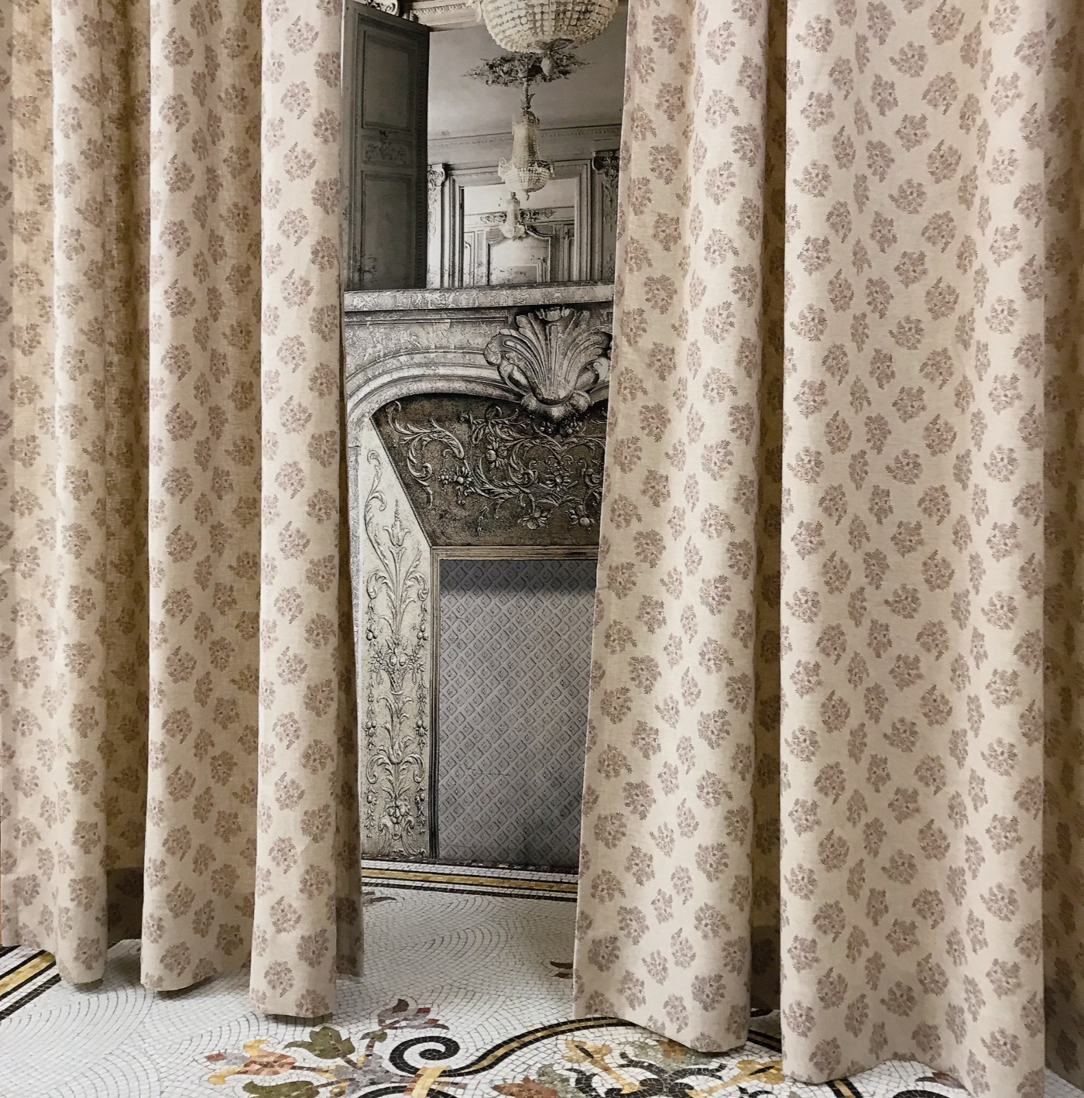 Custom Linen Blend Floral Curtains Beige Handmade Window Drapery Panels for Home