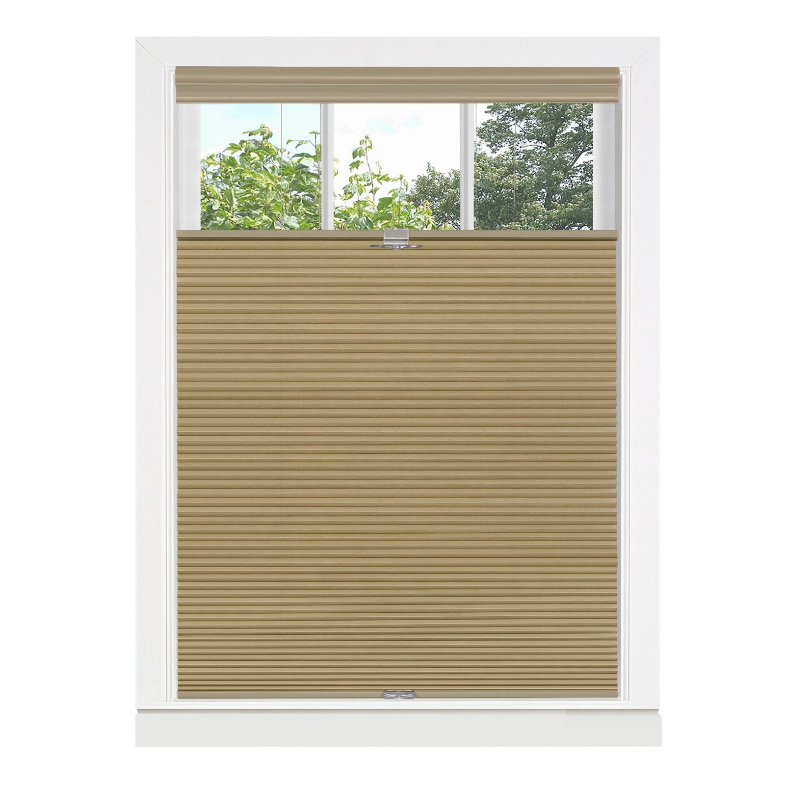 Cordless Top-Down Honeycomb Cellular Pleated Shade – 27 x 64 – Tan