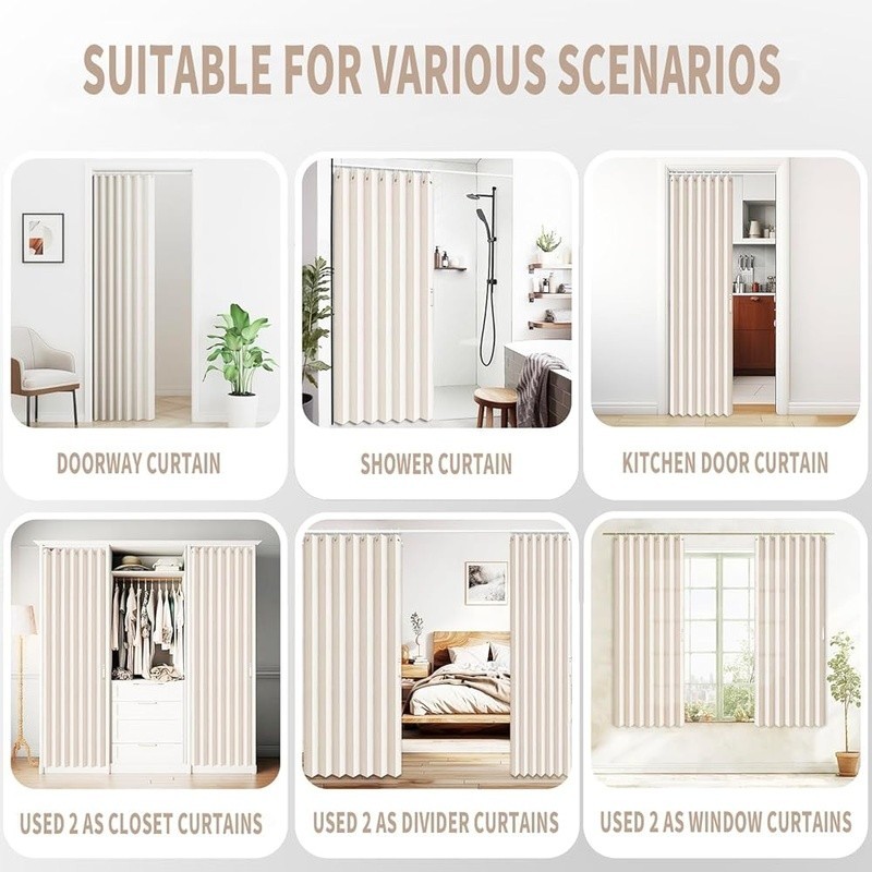 Closet Curtains Doorways Pleated Folding Doors Curtain for Closet Room Divider