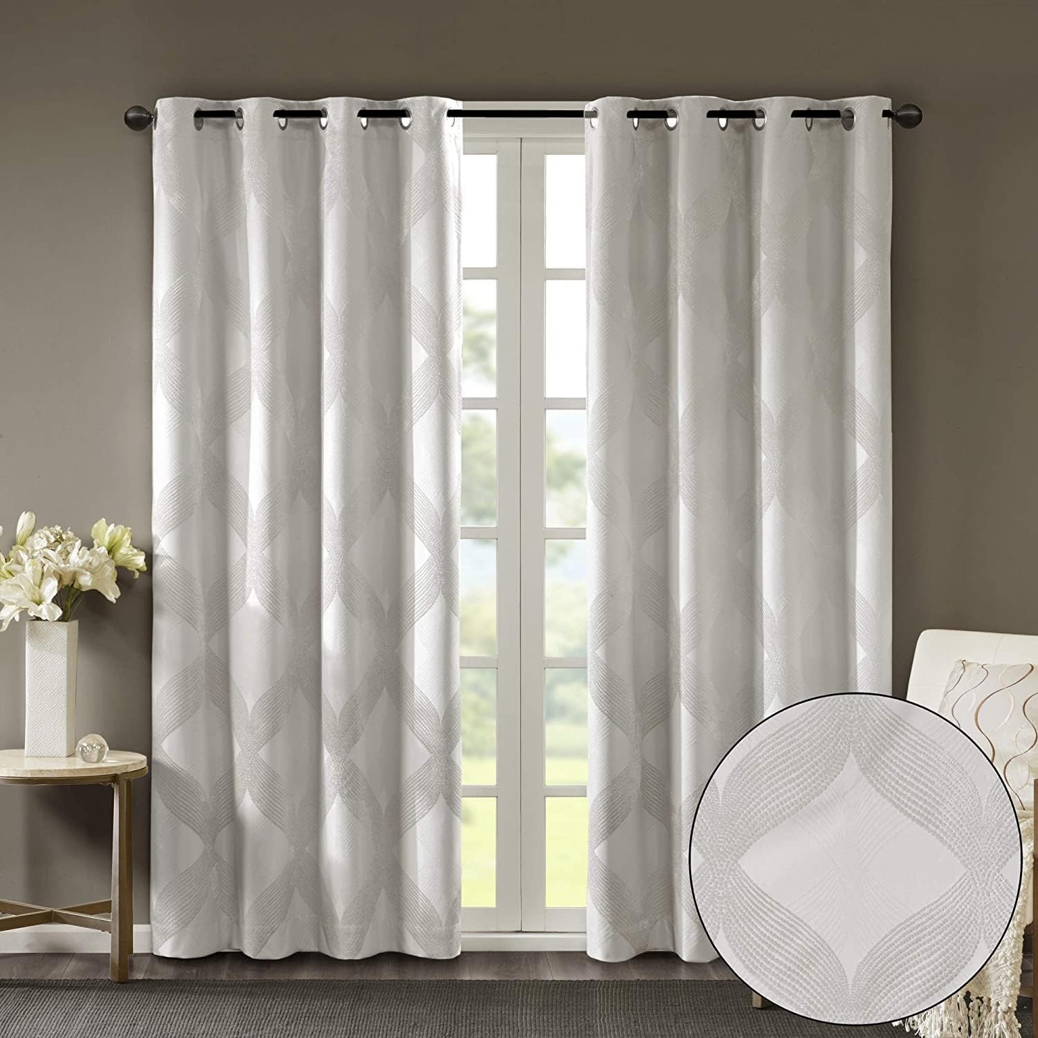 Sun Smart Bentley Total Blackout Curtains Window, Ogee Knitted Jacquard, 50×95″