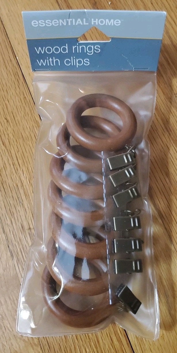 NEW Vintage Wood Curtain Rings 7 Pack 1 3/8″ Inside PRALINE