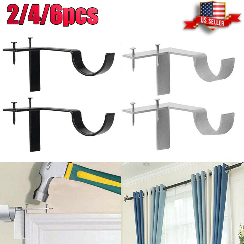 2-6pc Single Hang Curtain Rod Holders Tap Right Window Frame Curtain Rod Bracket