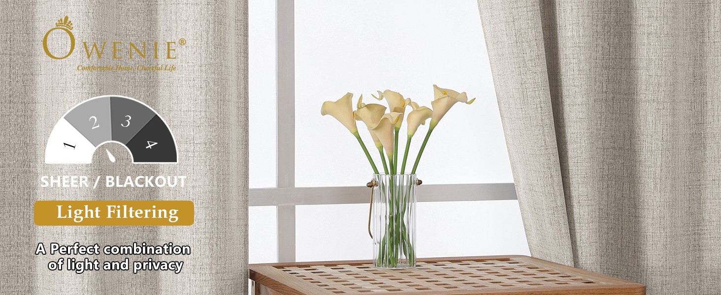 Linen Cafe Curtains 36 Inch Length 2 Panels Set, Light Filtering Textured Short