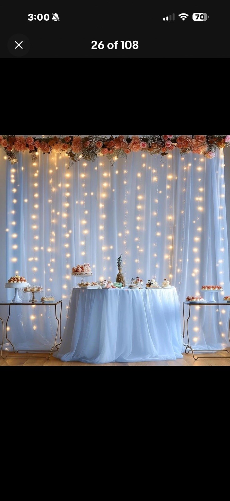 White Sheer Backdrop Curtains W/ String Lights Weddings Parties Events Decor New