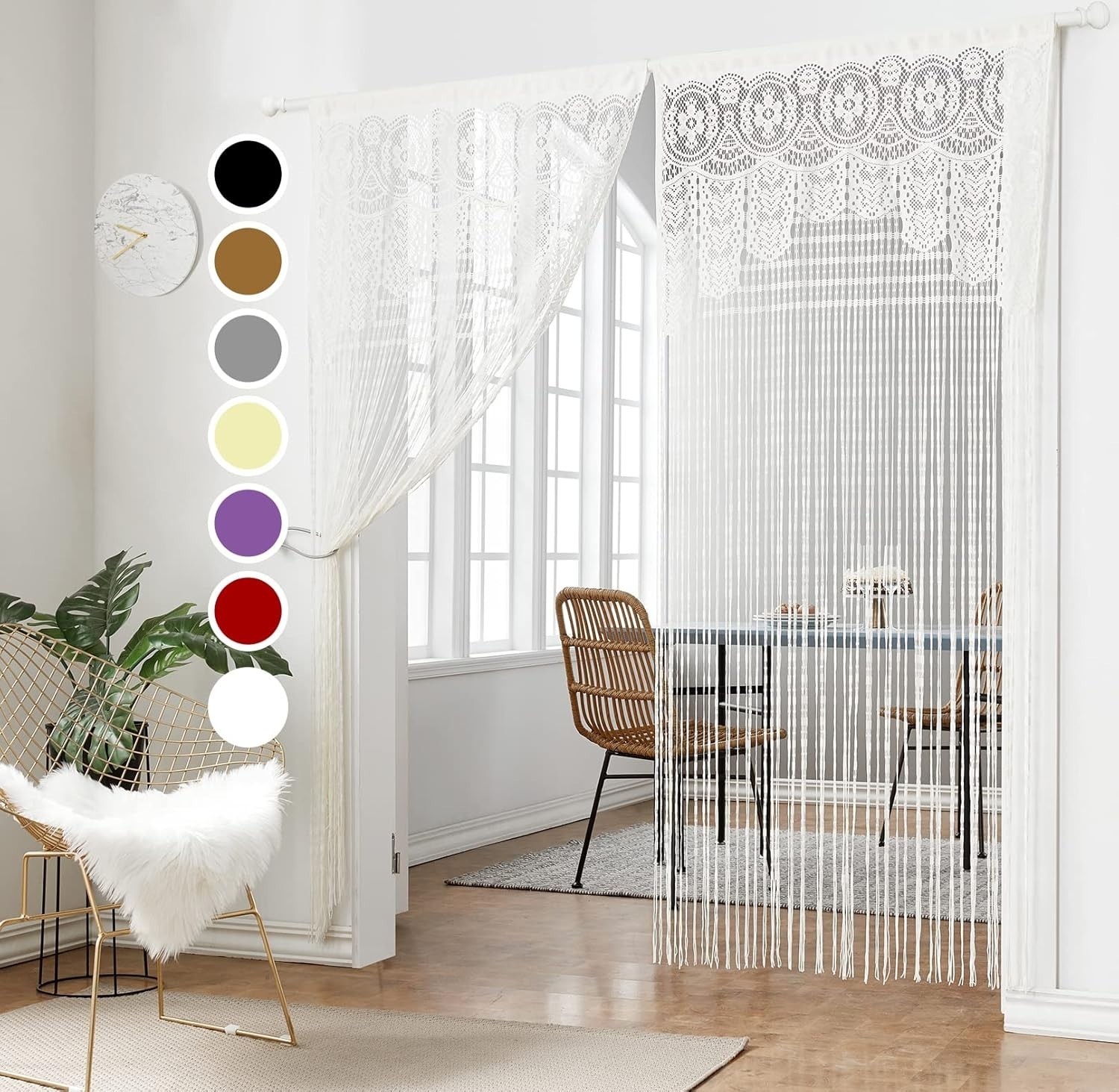 Customizable Boho String Curtain 35x79in – Semi-Sheer Room Divider in White