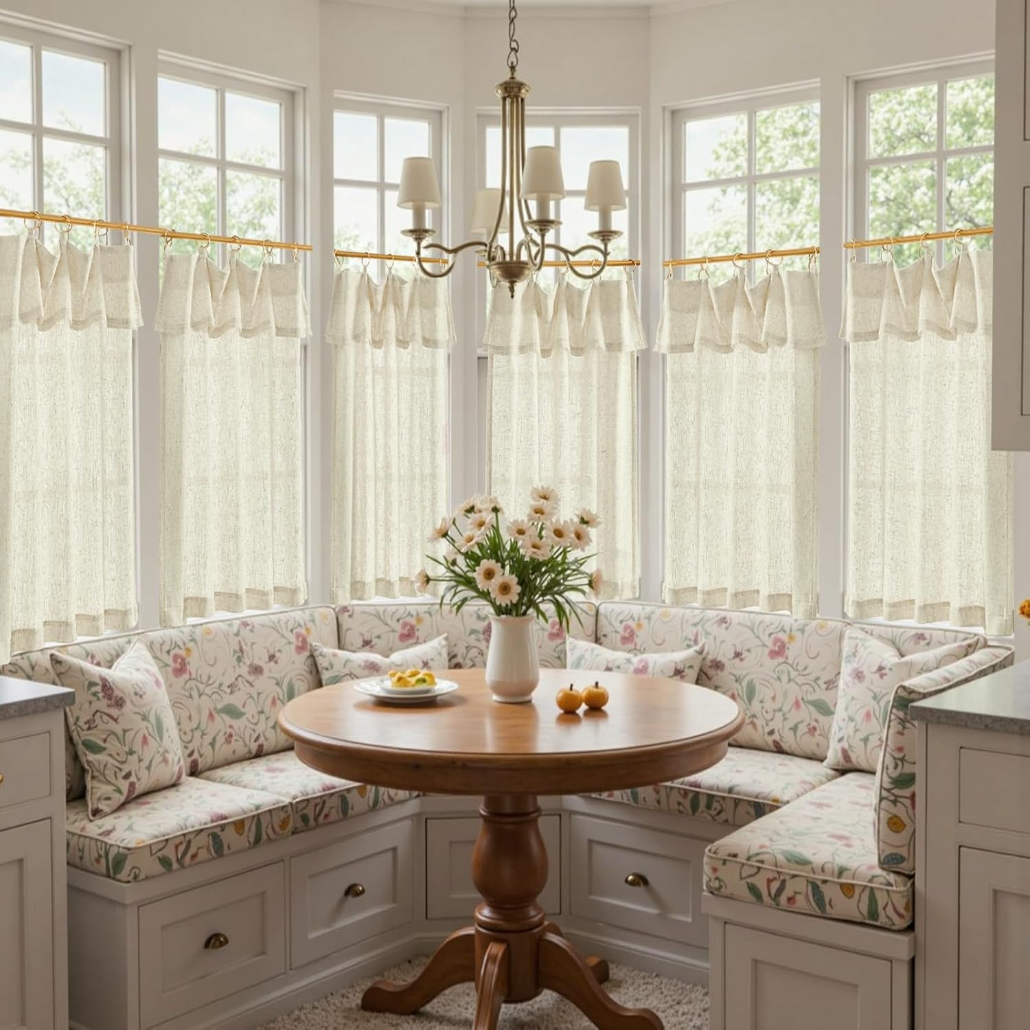 Jinchan Linen Tier Kitchen Curtains, 30X36, 2 Panels, Natural | Light Filtering,