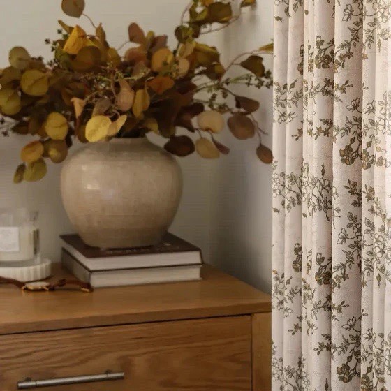 TWOPAGES Sara Le Print Linen Drapery Pleated Vintage Porcelain Set 2-26”Wx24”L