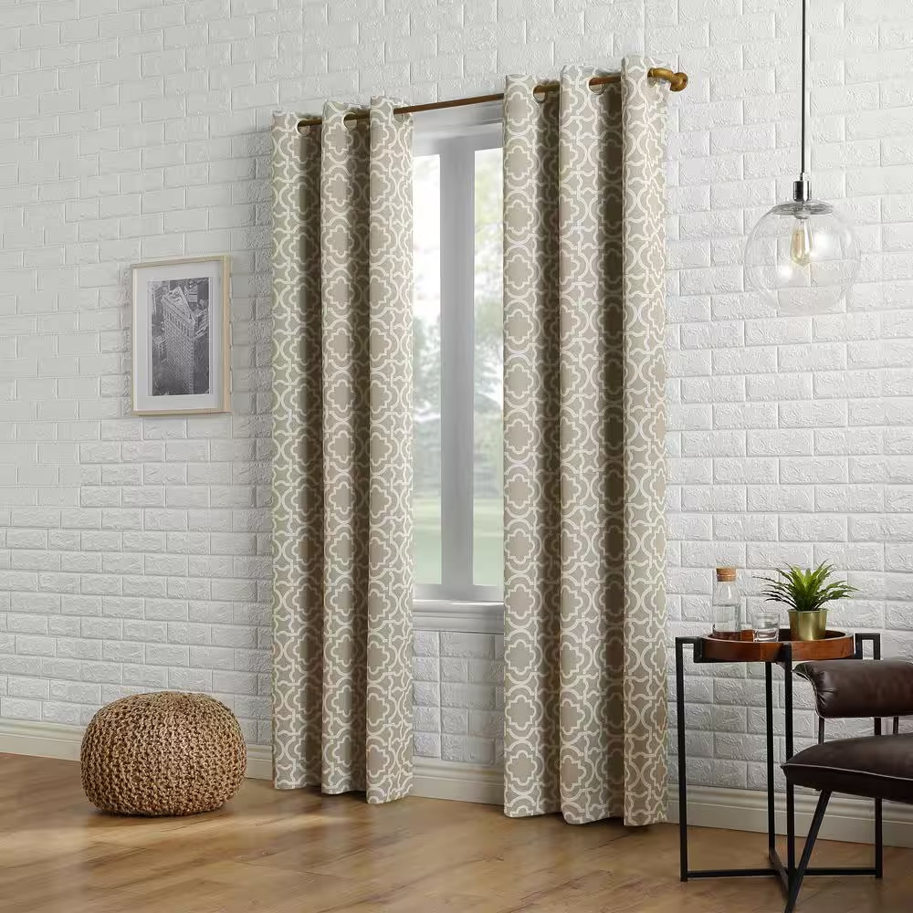 Barnett Trellis Taupe Polyester 40 In. W X 63 In. L Grommet Blackout Curtain (Si
