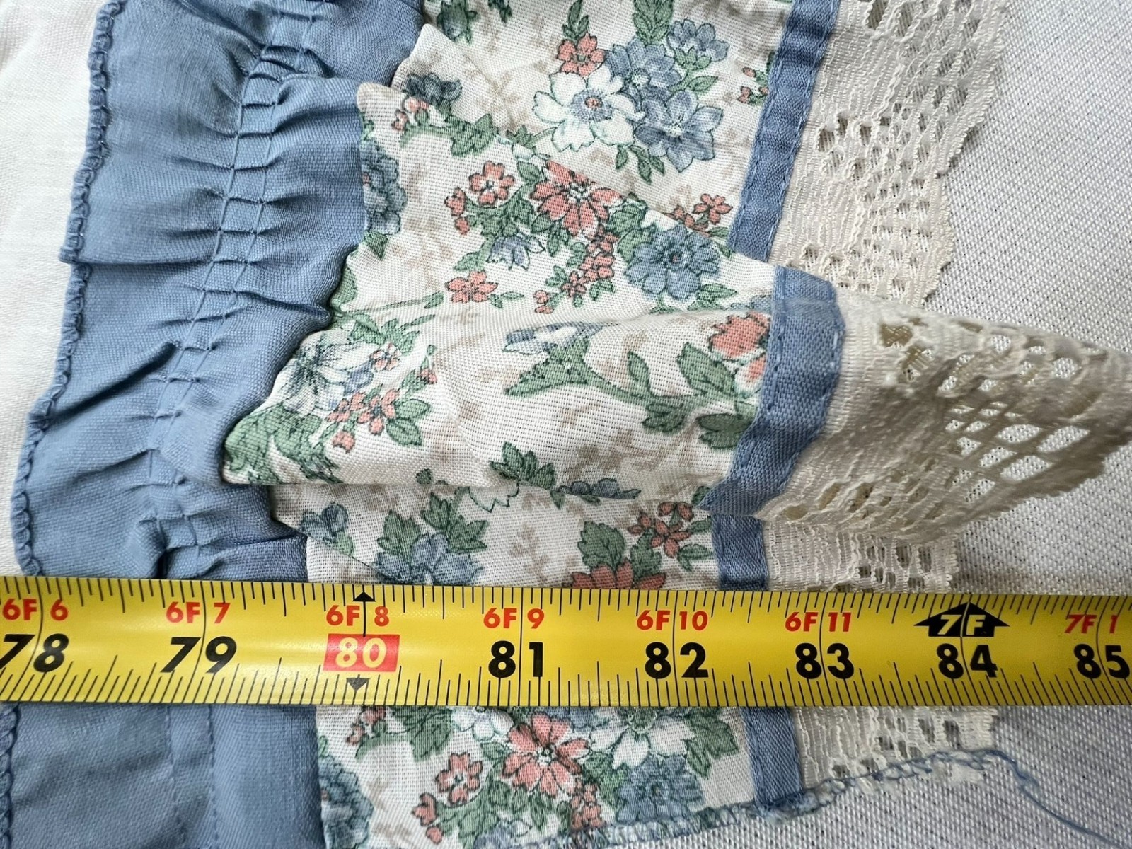 Vintage Country Floral Curtains Valance Tiers Blue Cottagecore Ruffle Lot of 8