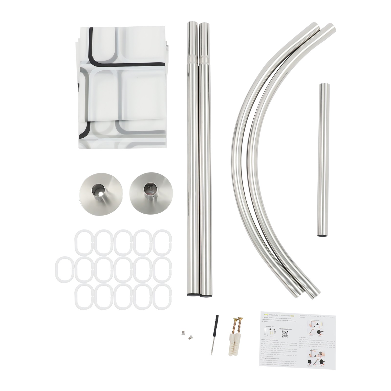 Curved Corner Shower Curtain Rod Set,Stainless Shower Curtain Rod Rack