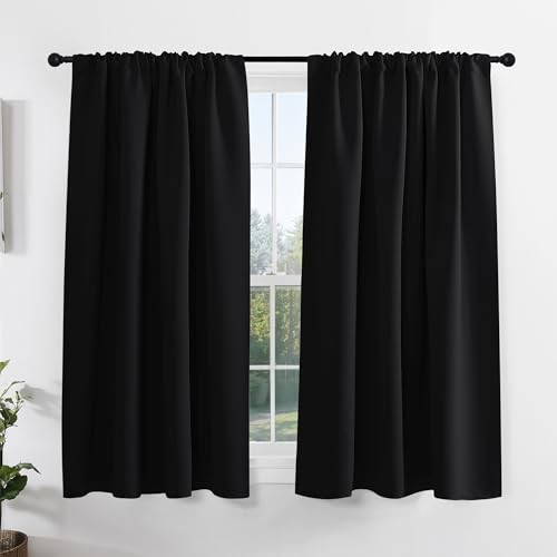 Kitchen Window Curtains Over Sink, Shortout 42″W x 45″L (Pack of 2) Black