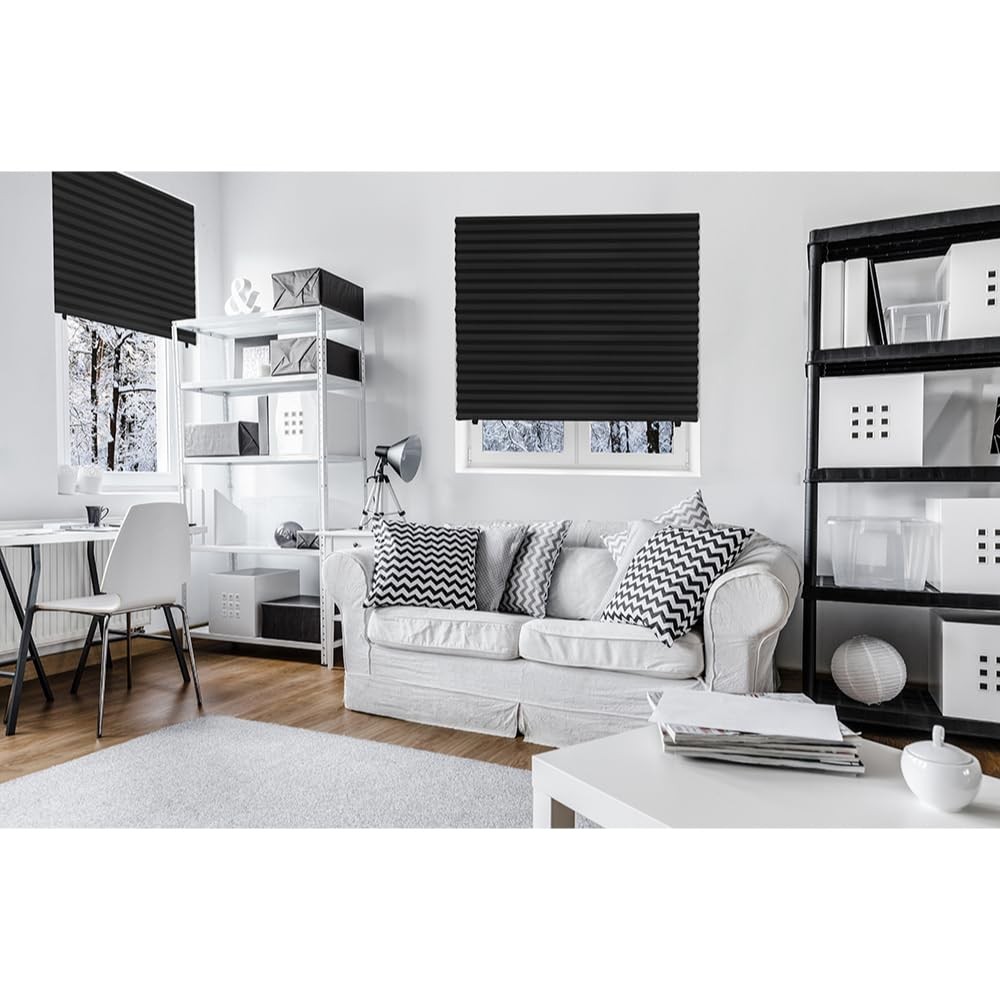 Redi Shade No Tools Original Blackout Pleated Paper 36″W x 72″H, Black