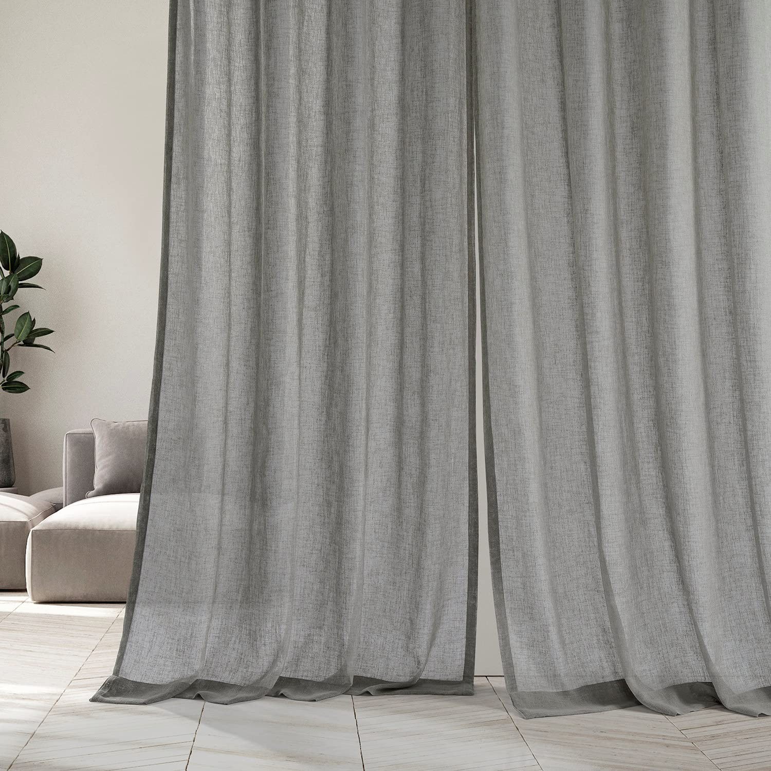 Solid Sheer Curtains For Living Room Linen Texture 50 X 108 (1 Panel), SHCH-S…