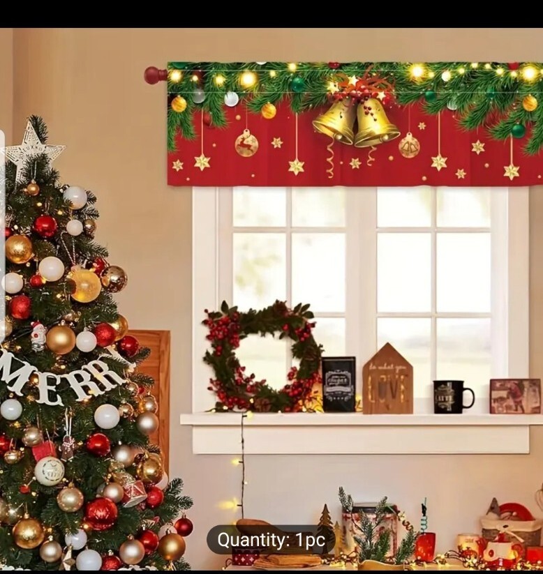 Christmas Bells Curtain Valances F Kitchen Living Room ,bedroom Deco 54×18 Inch