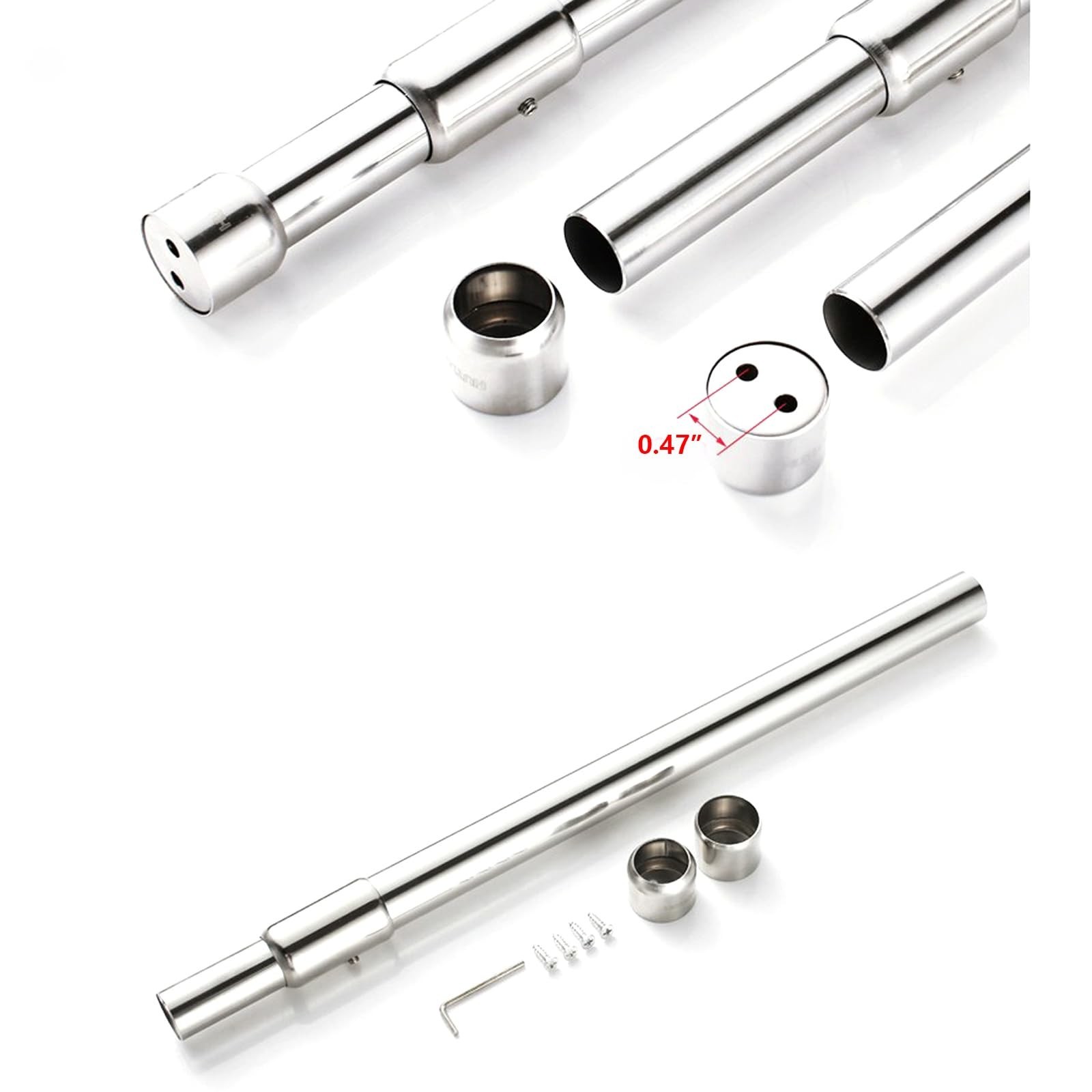 Hanging Closet Rod Heavy Duty with End Caps Adjustable Closet Rod 16-26 Inche…