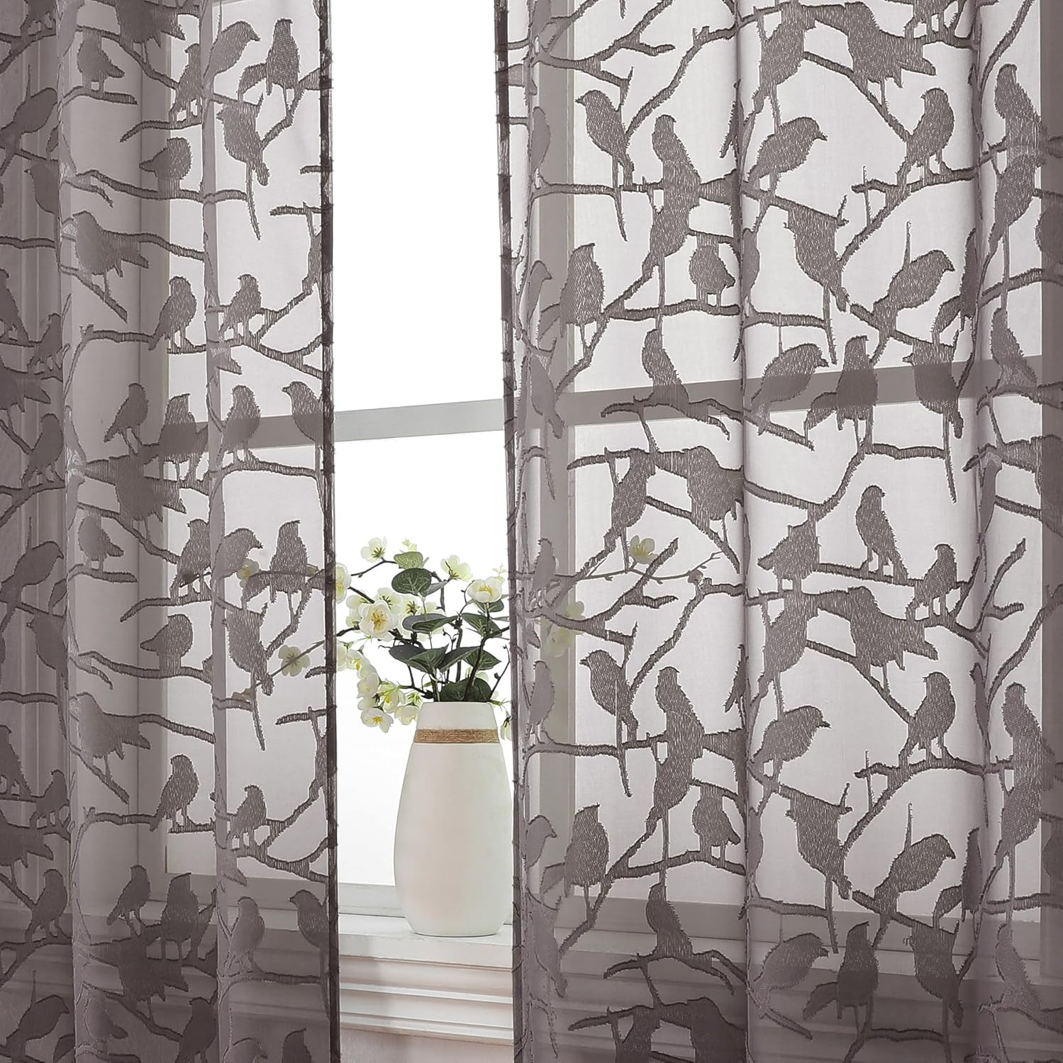 Anji Chocolate Brown Sheer Curtains 54 Inches Long 2 Panels Set for Living Room,