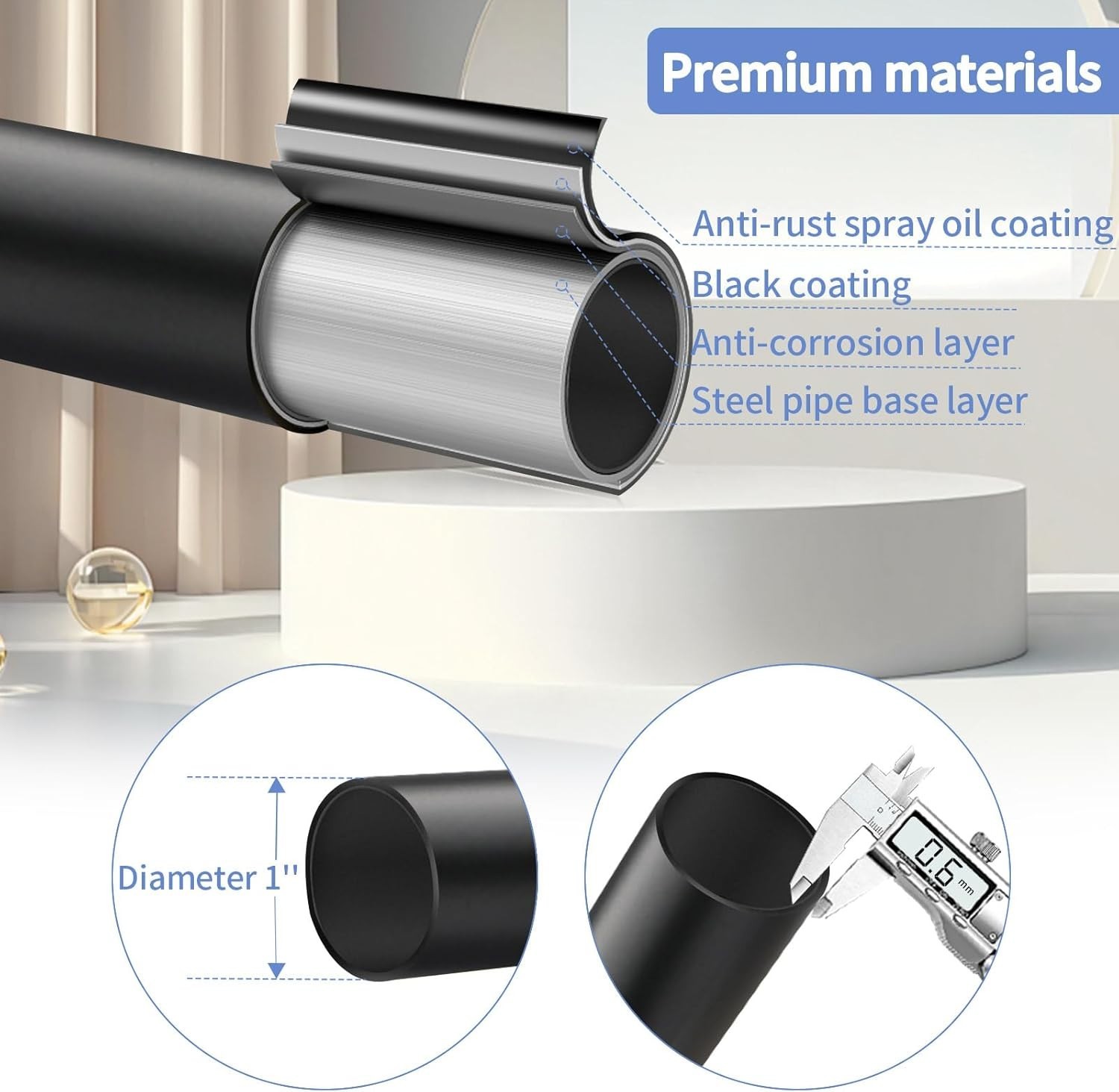 Black Curtain Rod Room Darkening Heavy Duty Modern Blackout Drapery 28-48 Inches