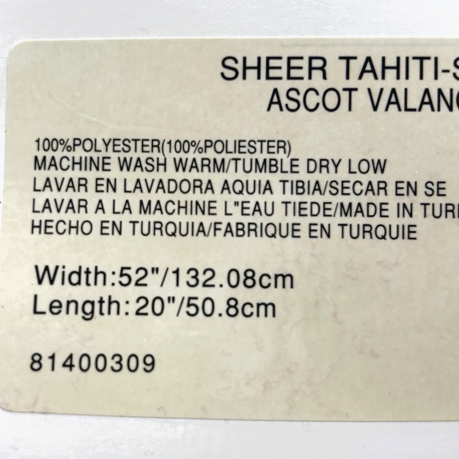 ONE Waverly Sheer VALANCE ASCOT ~ Tahiti Sage 52 x 20” Palm Trees New in Package