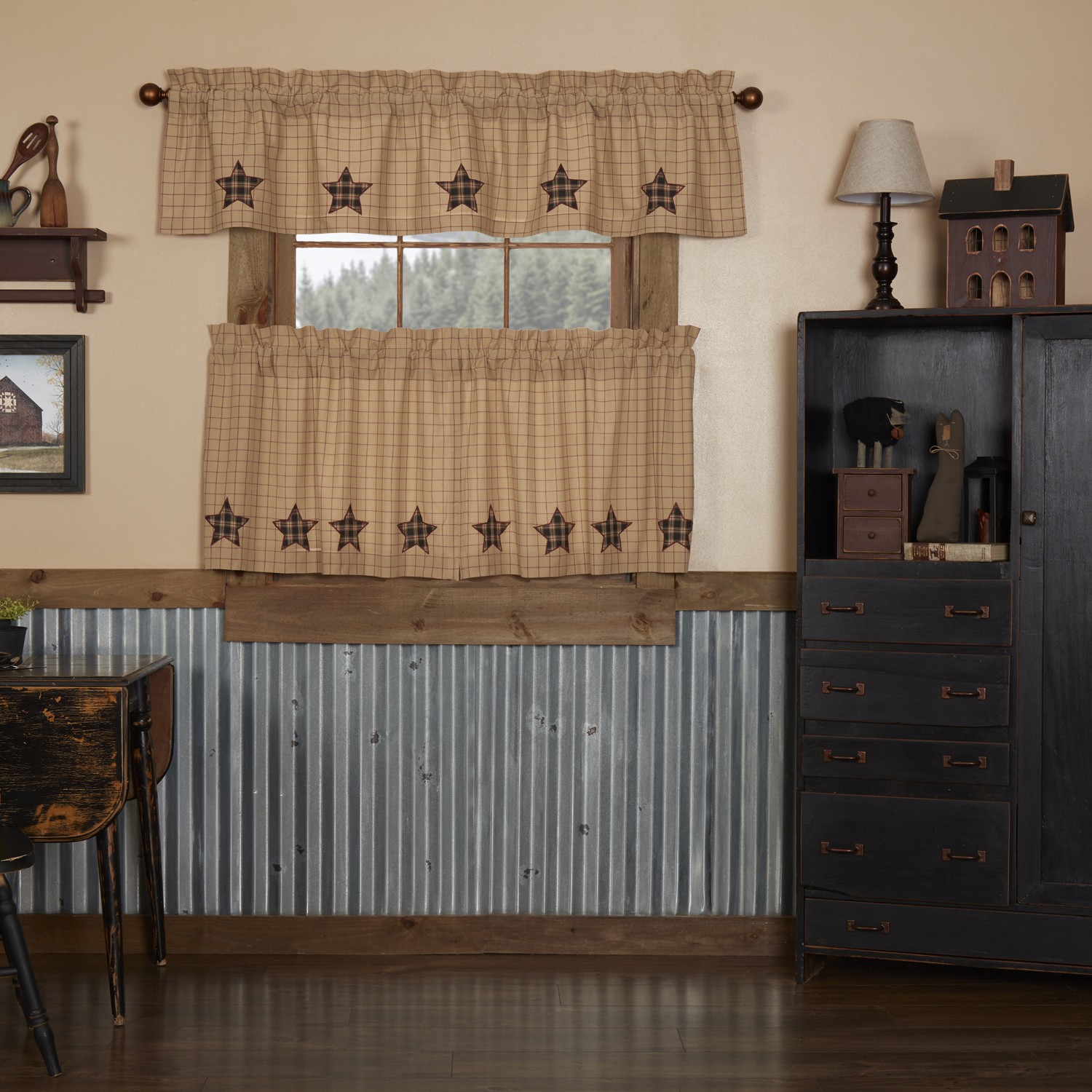 Bingham Star Soft Black Curtain Set (1 Valance 16×72 ; 2 Tier 24×36) VHC Brands