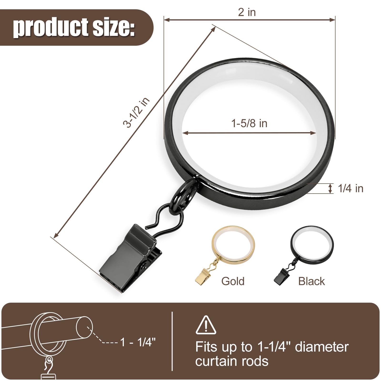 20 Pack Premium Easy Glide Curtain Rings with Clips, Metal Drapery Rings with…
