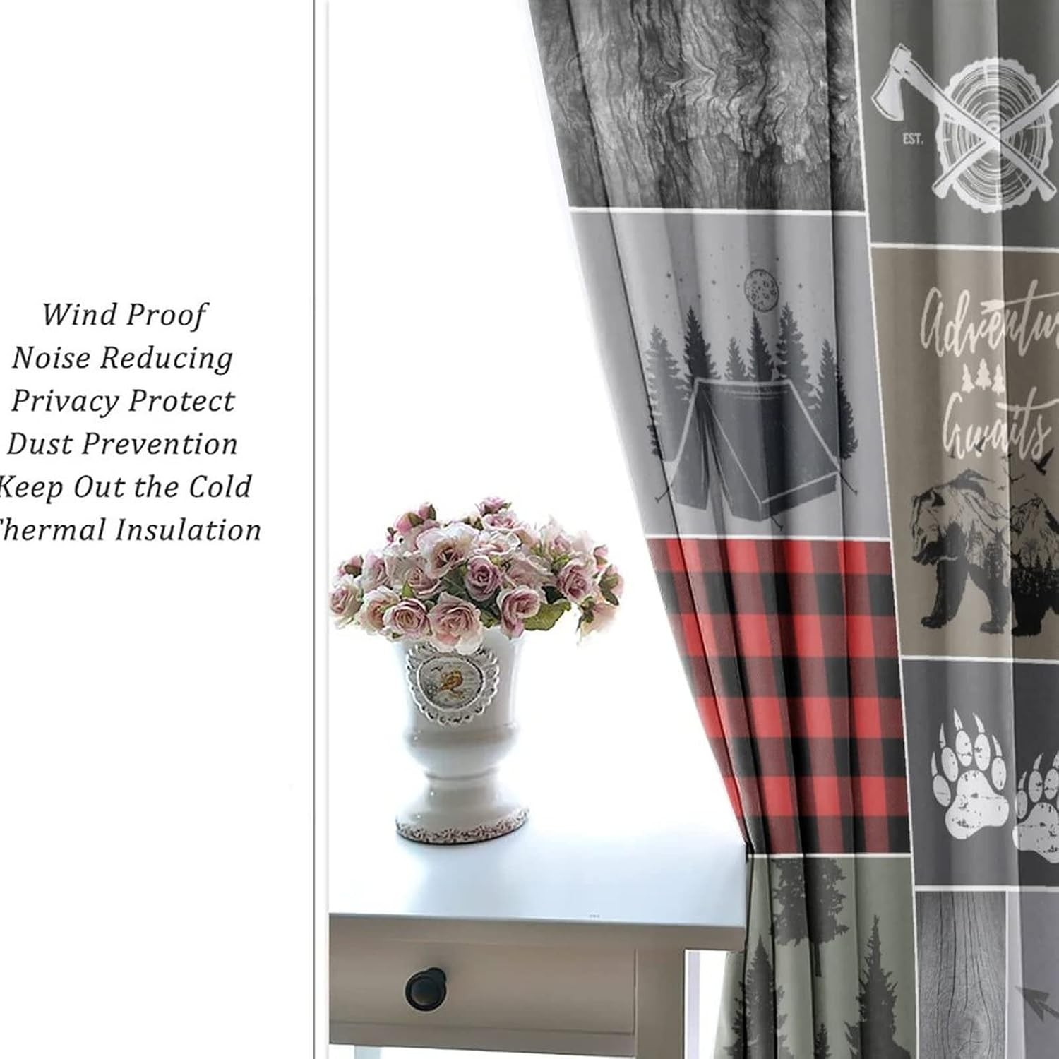 Rustic Blackout Curtains Cabin Decor Darkening Window Treatments 84″W x 84″L