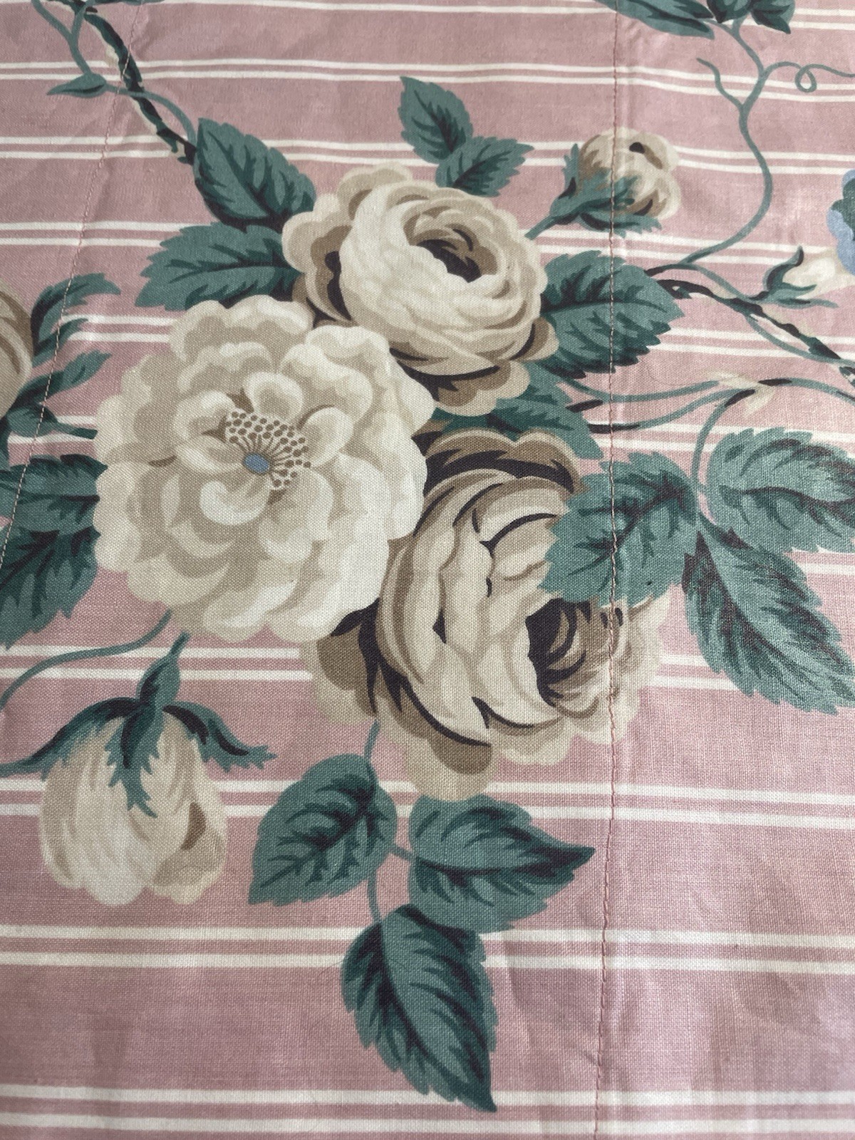 Vtg Custom Valance Pink Cabbage Rose Fabric Cottage Core Granny Core 20ft Long