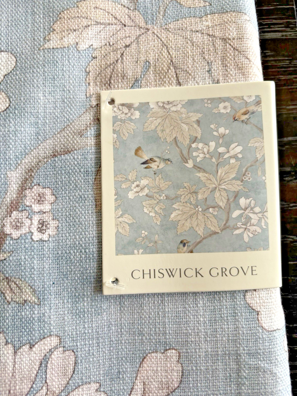 SANDERSON Chiswick Grove Floral Bird Cotton Curtains 2 Drapes 50″ x 84″ Blue