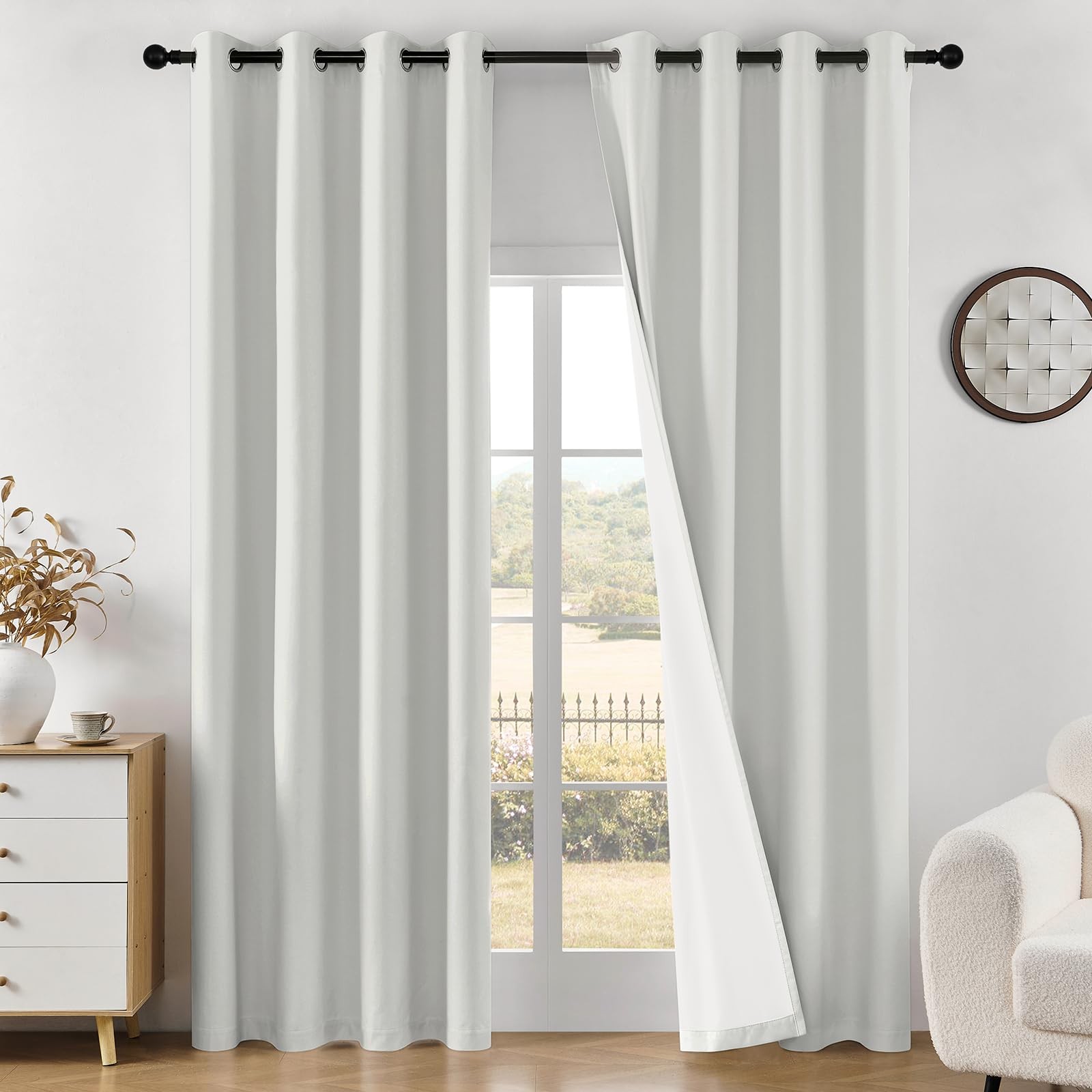 Joydeco Blackout Curtains 52″W x 84″L Pure White Grommet Thermal 2 Panels Set