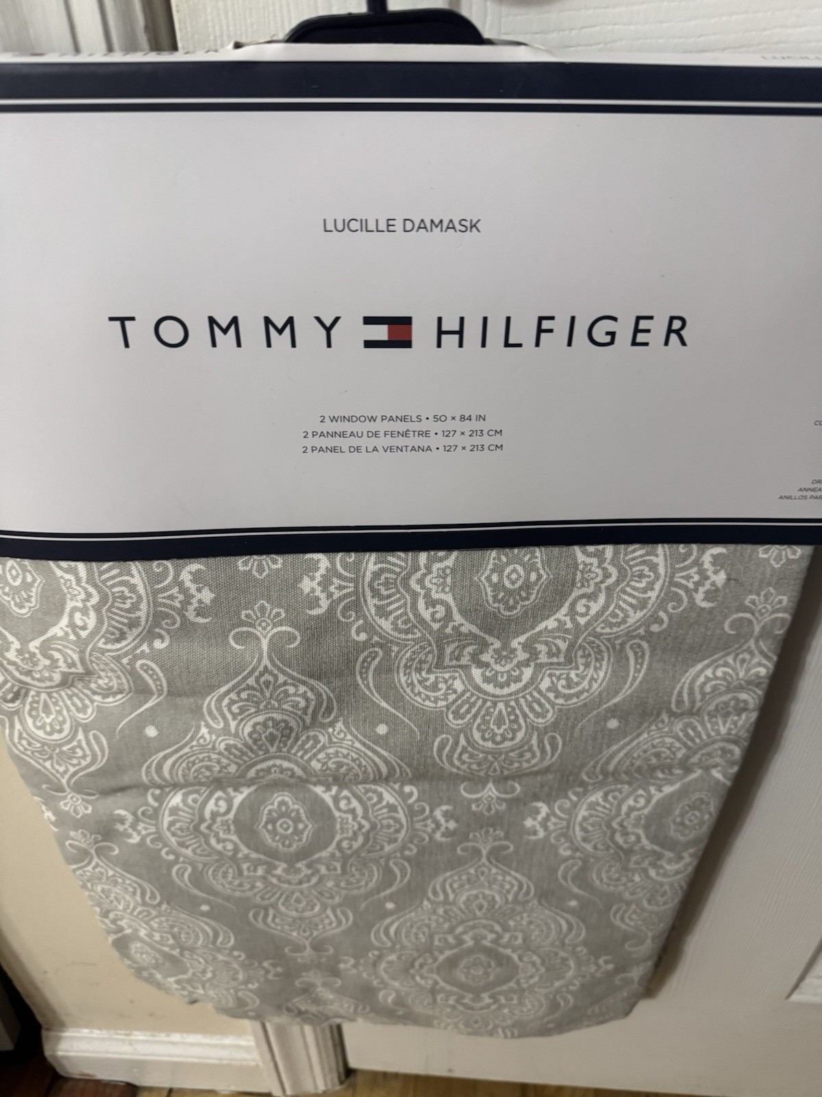 Tommy Hilfiger Grey/White Paisley 2 Window Curtain Panels 50”x84”