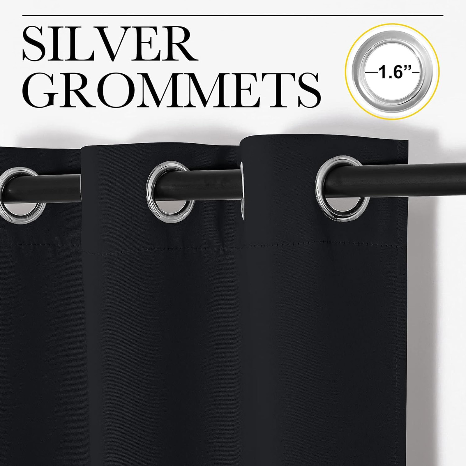 Blackout Curtain Panel Energy Efficient 34×72 Inches Grommet Top Black for