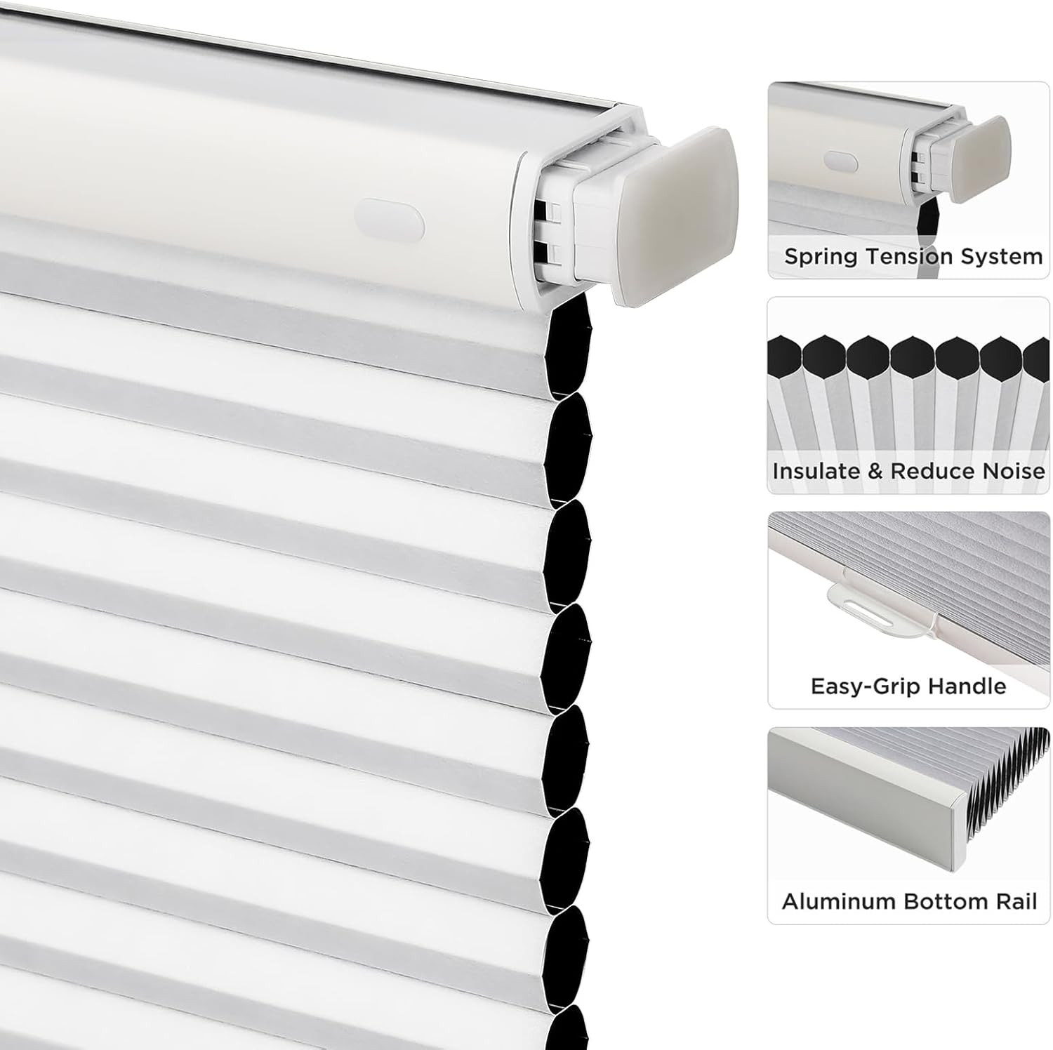 No Tools No Drill Window Blinds for Indoor Windows, Blackout Shades Cellular Sha