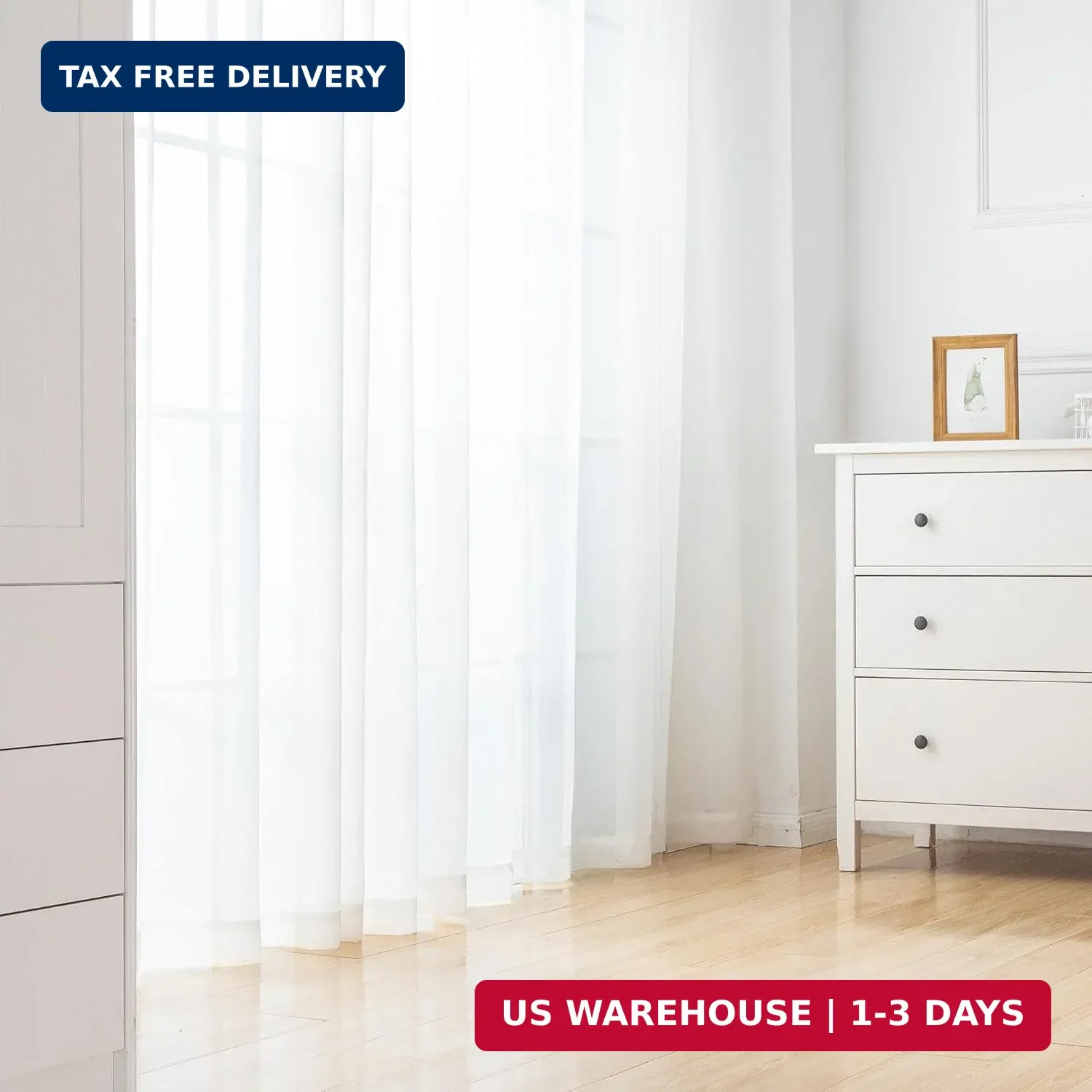 Sheer Curtains 72 Inch Length 2 Panels, Light 42″W x 72″L (Pack of 2) White