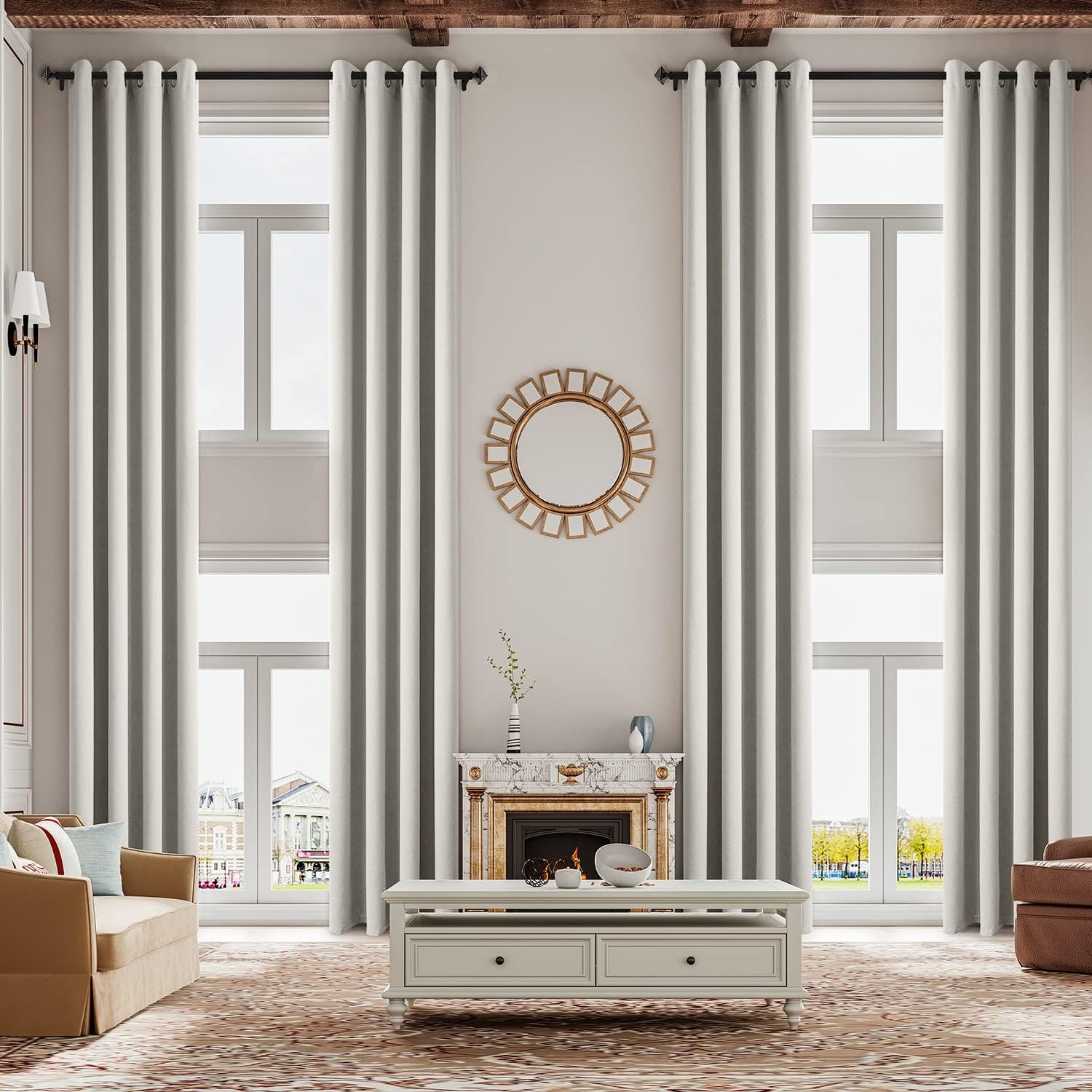11ft Faux Linen Extra Long Curtains,Silver White 132inch Long,Unique Grain