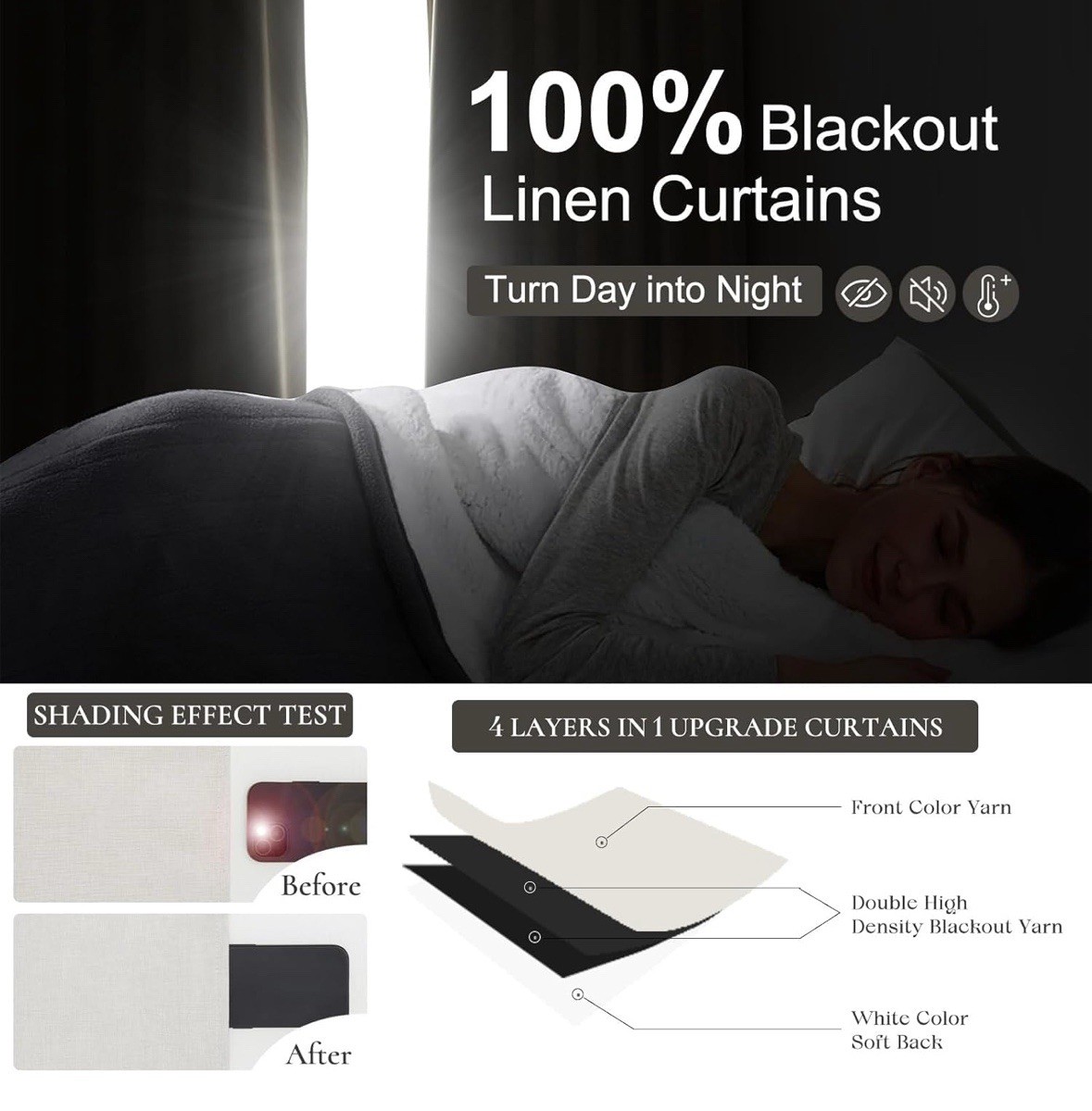 Extra Wide 60×102 Thick Linen Blend Blackout Curtains