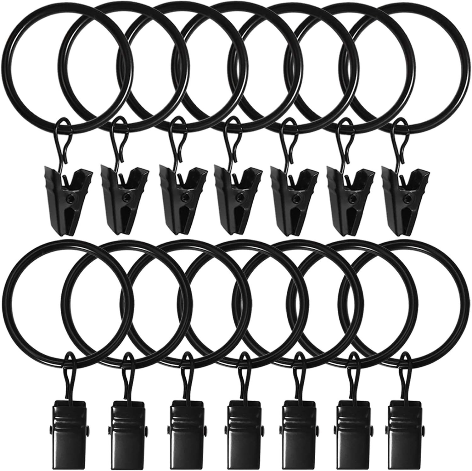 Set of 100 Rustproof Black Curtain Rings with Clips – Smooth Gliding Design